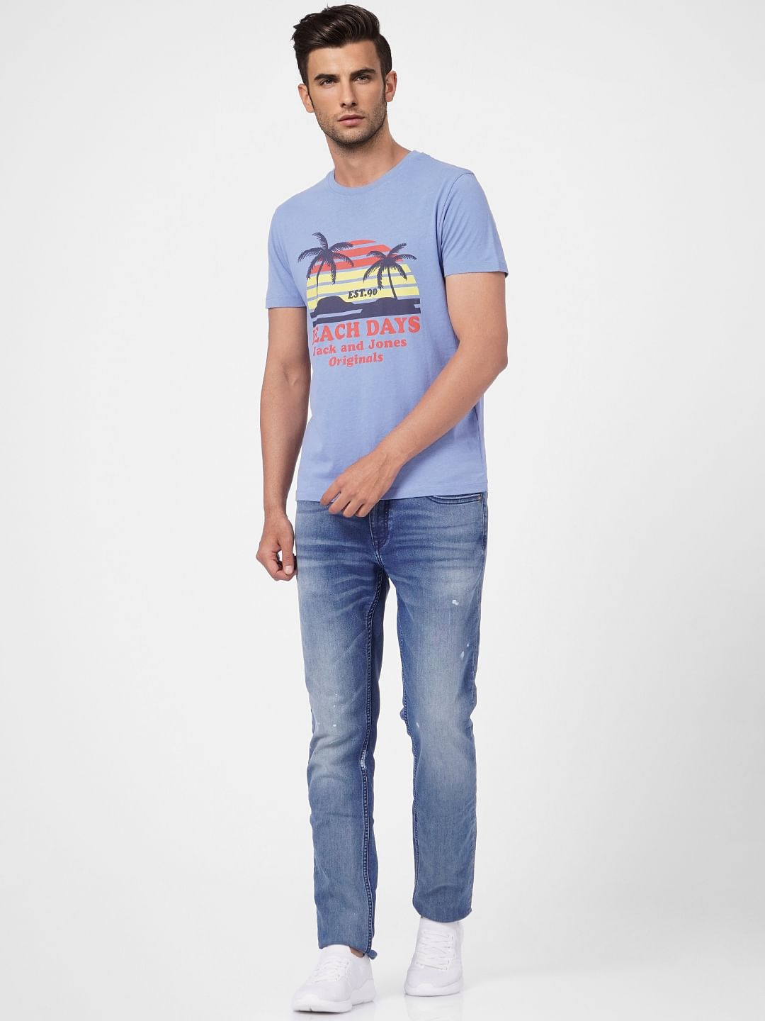 Blue Graphic Print Crew Neck T-shirt