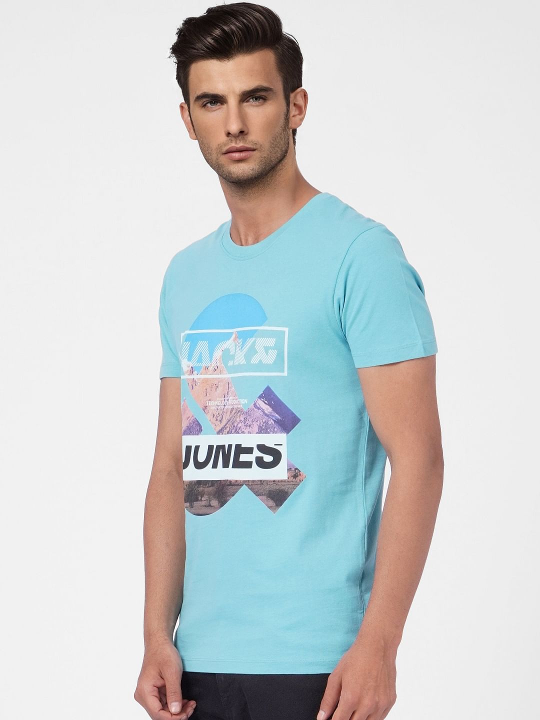 Blue Graphic Print Crew Neck T-shirt