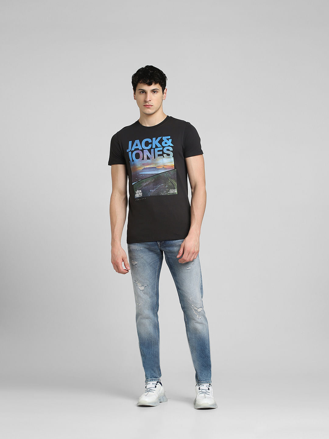 Black Graphic Print Crew Neck T-shirt