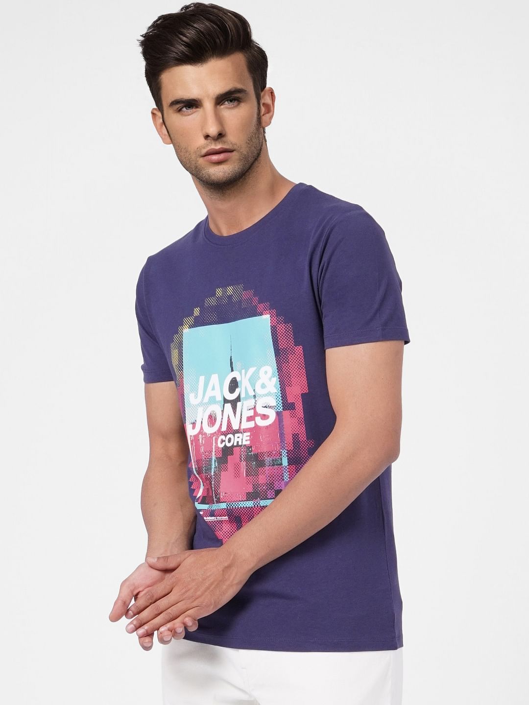 Blue Graphic Print Crew Neck T-shirt