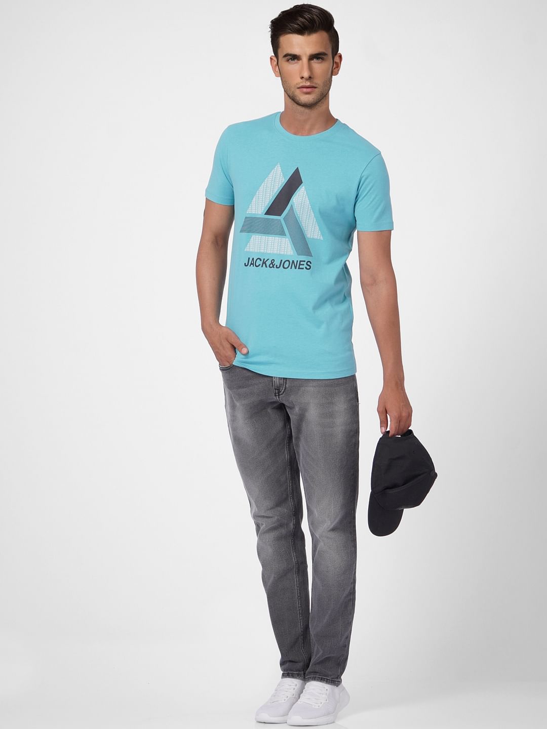 Light Blue Graphic Print Crew Neck T-shirt - S