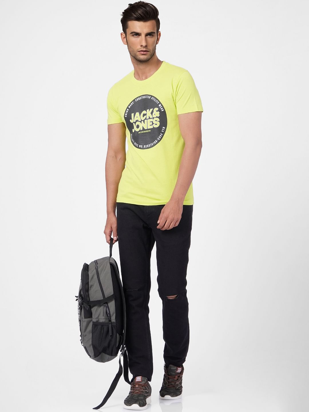 Lime Green Logo Print Crew Neck T-shirt - S