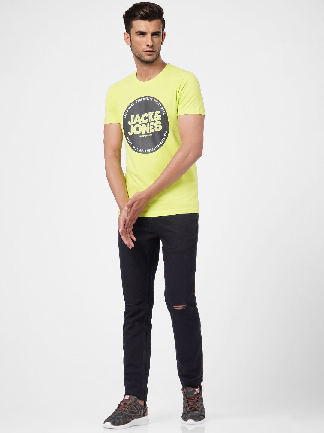 Lime Green Logo Print Crew Neck T-shirt