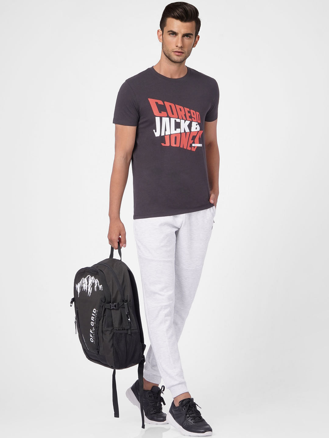 Black Graphic Print Crew Neck T-shirt - M