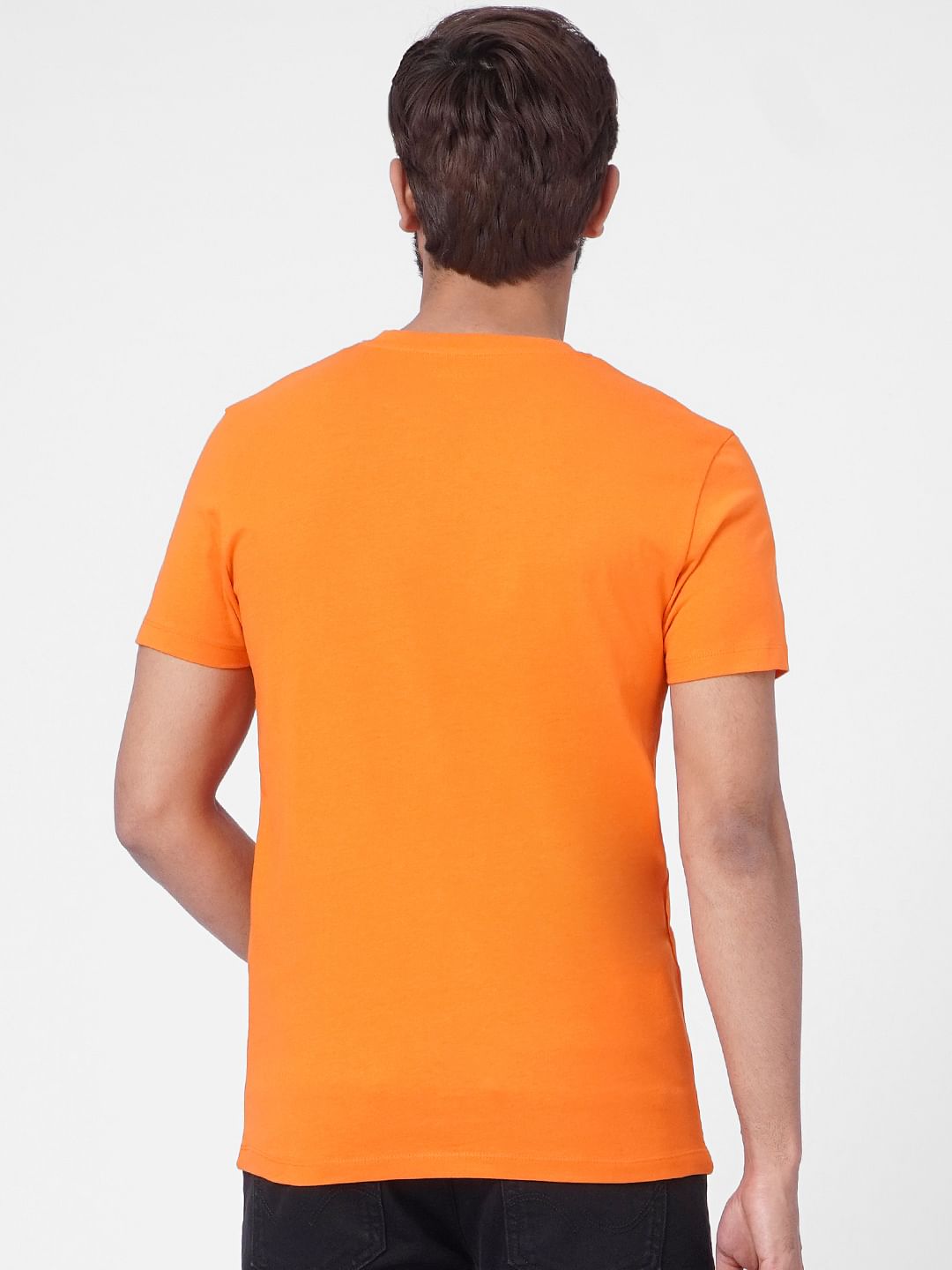 Orange Graphic Print Crew Neck T-shirt