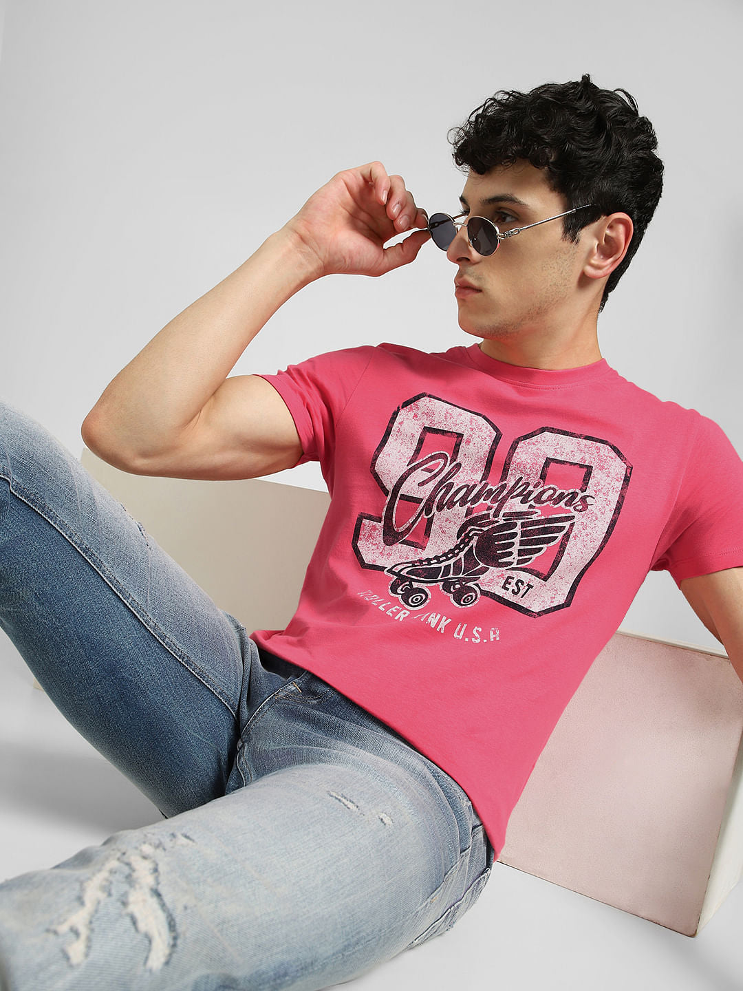 Pink Graphic Print Crew Neck T-shirt - S