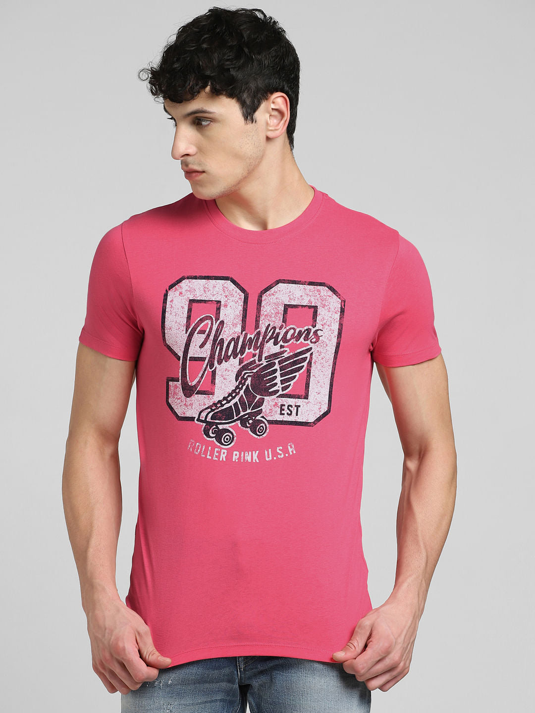 Pink Graphic Print Crew Neck T-shirt