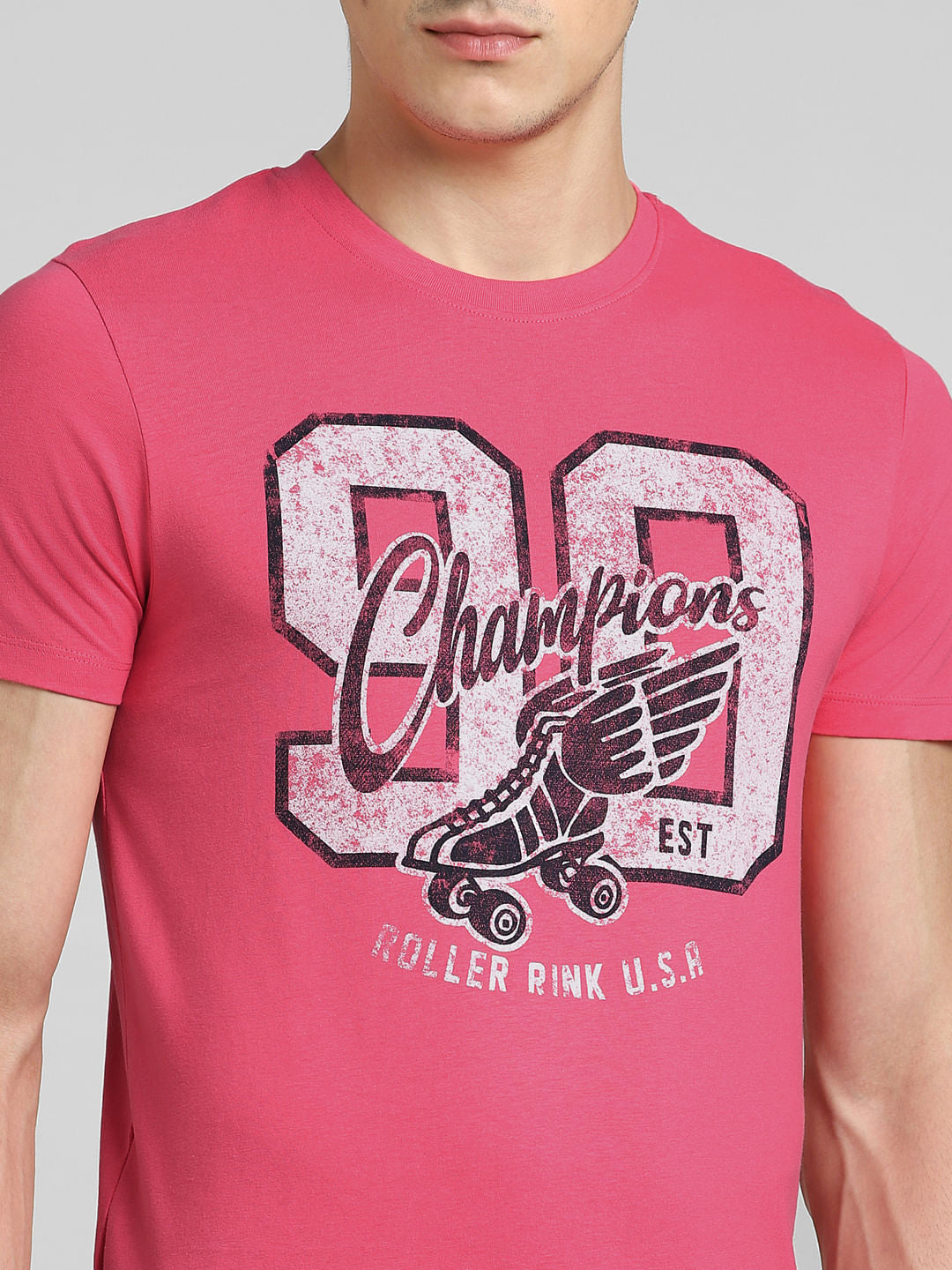 Pink Graphic Print Crew Neck T-shirt