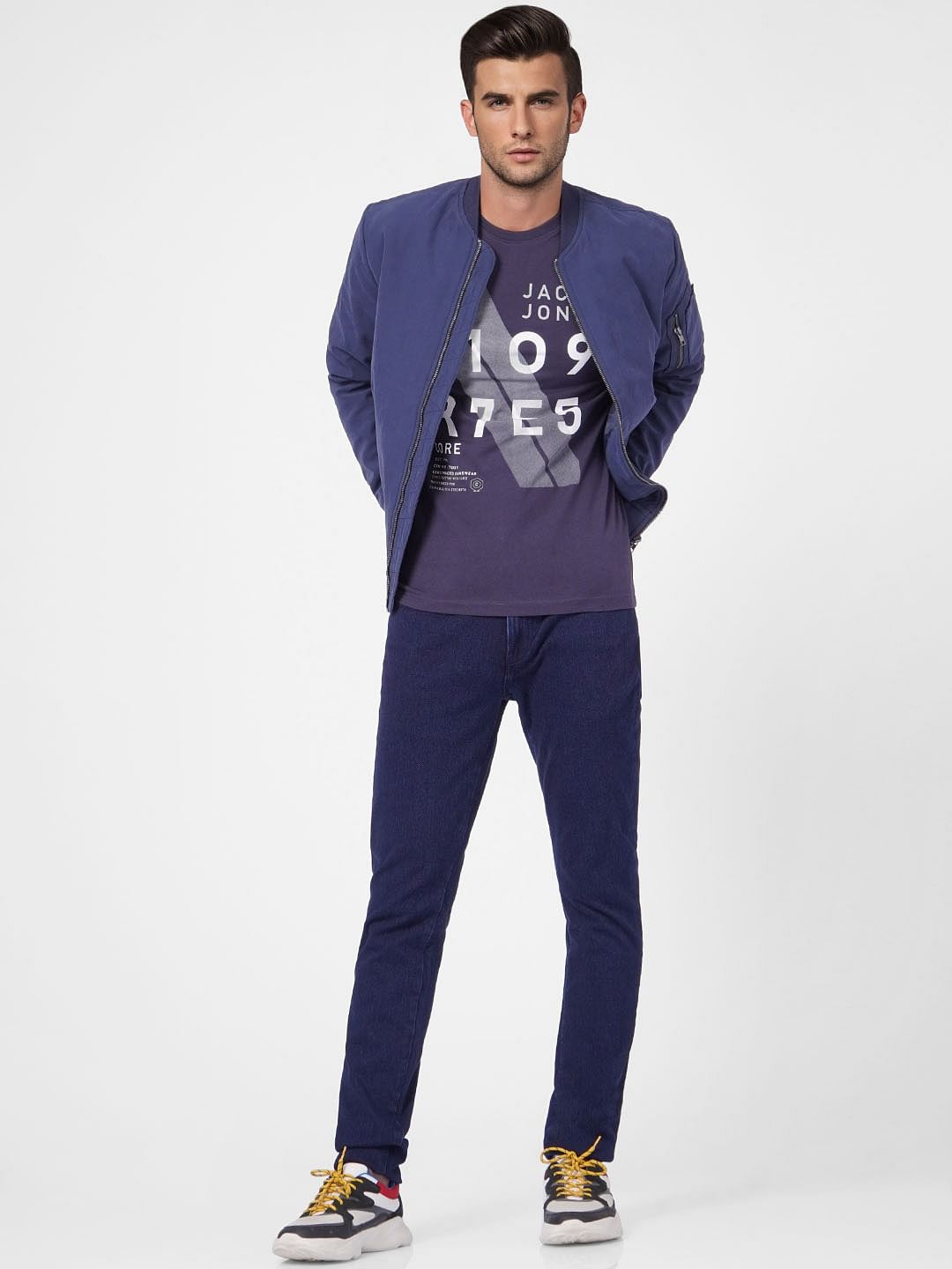 Blue Graphic Print Crew Neck T-shirt - S