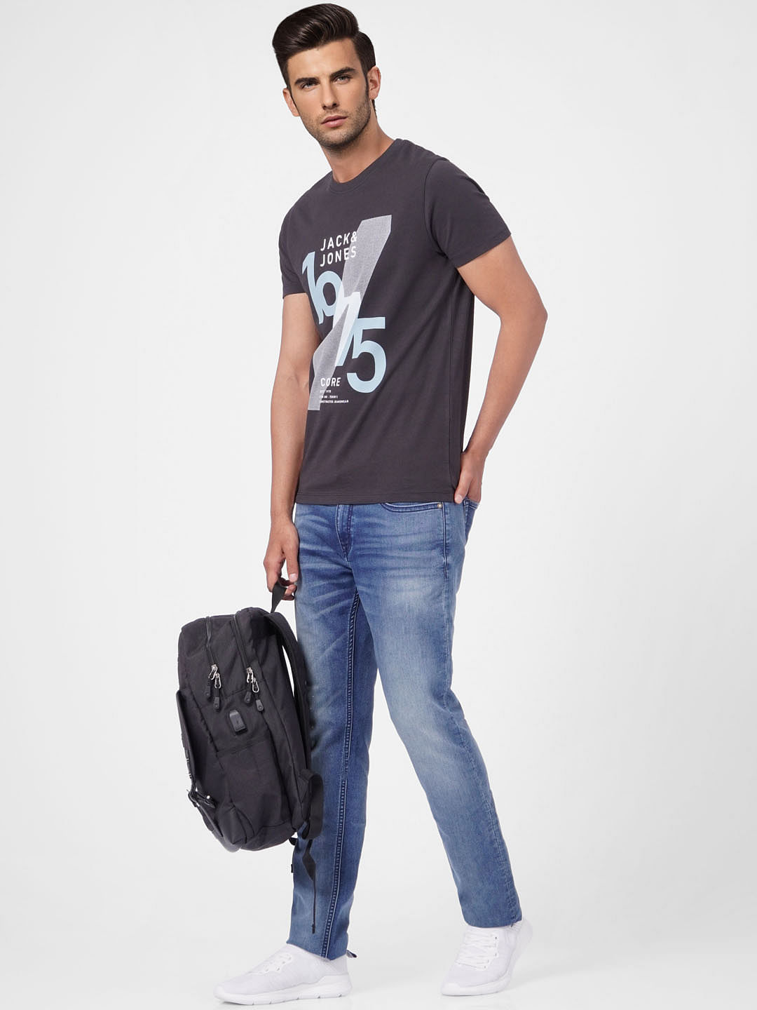 Black Graphic Print Crew Neck T-shirt - S