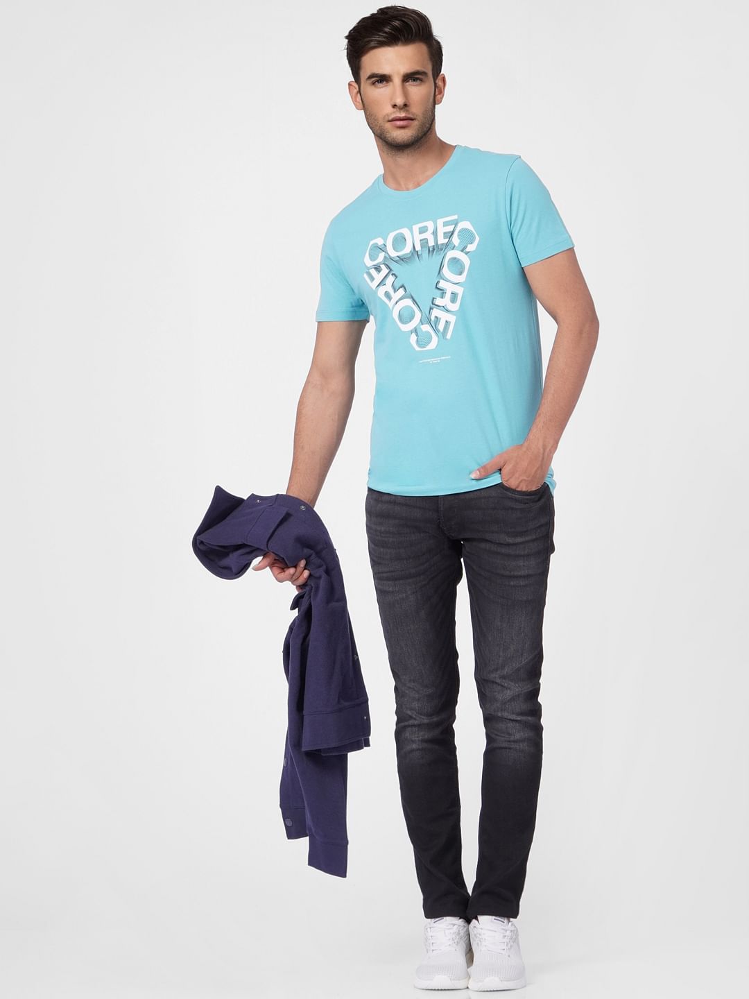 Sky Blue Graphic Print Crew Neck T-shirt