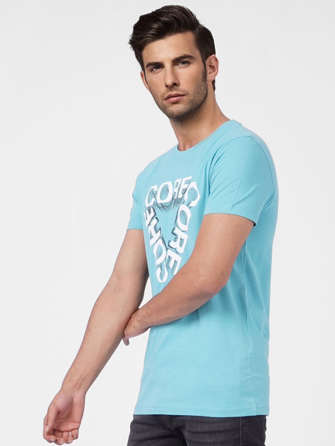 Sky Blue Graphic Print Crew Neck T-shirt