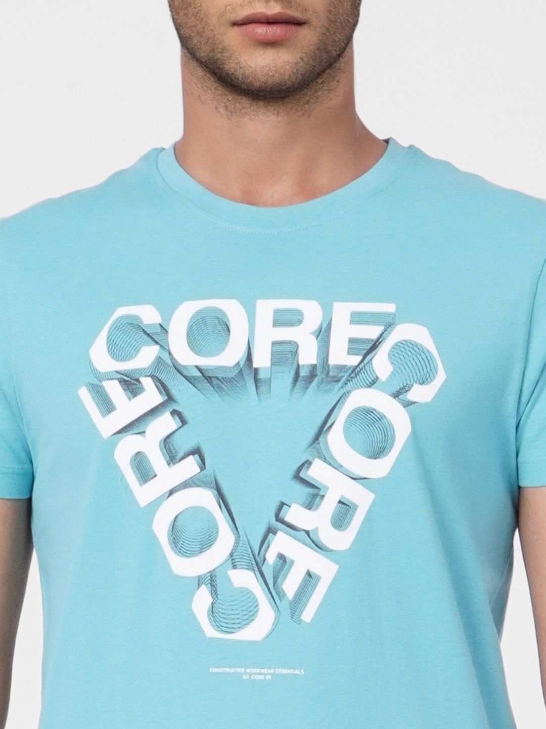 Sky Blue Graphic Print Crew Neck T-shirt