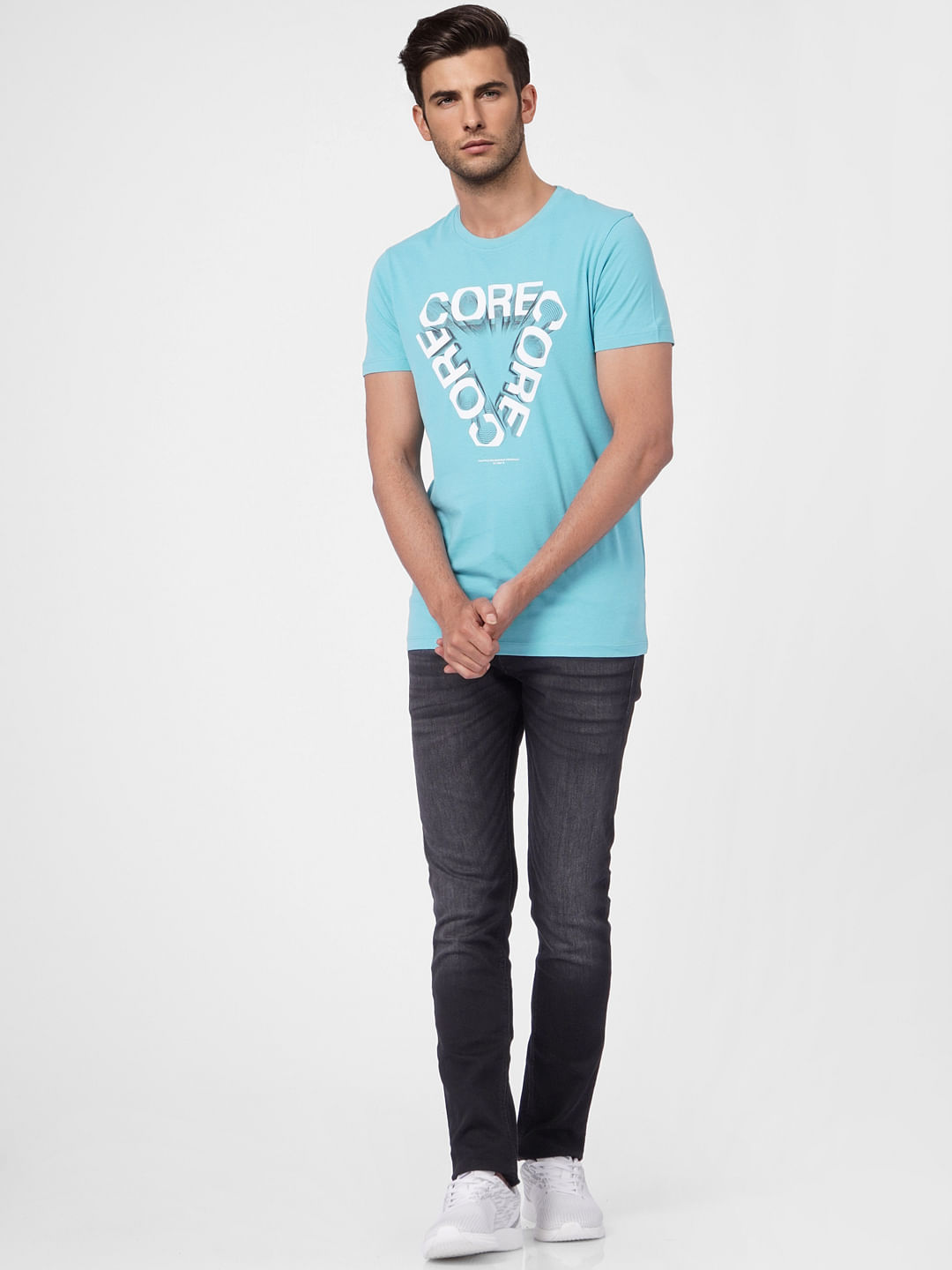 Sky Blue Graphic Print Crew Neck T-shirt