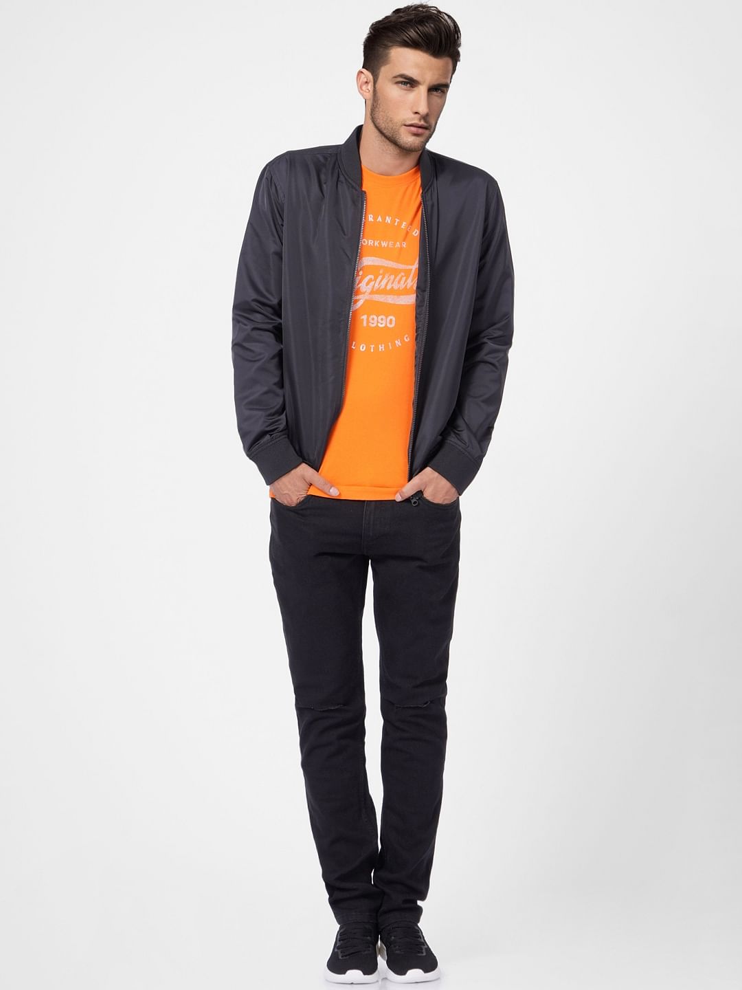 Orange Graphic Print Crew Neck T-shirt