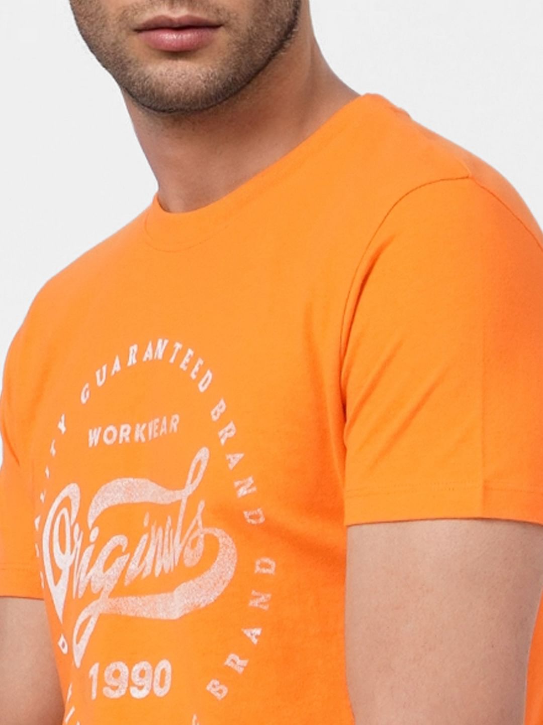 Orange Graphic Print Crew Neck T-shirt