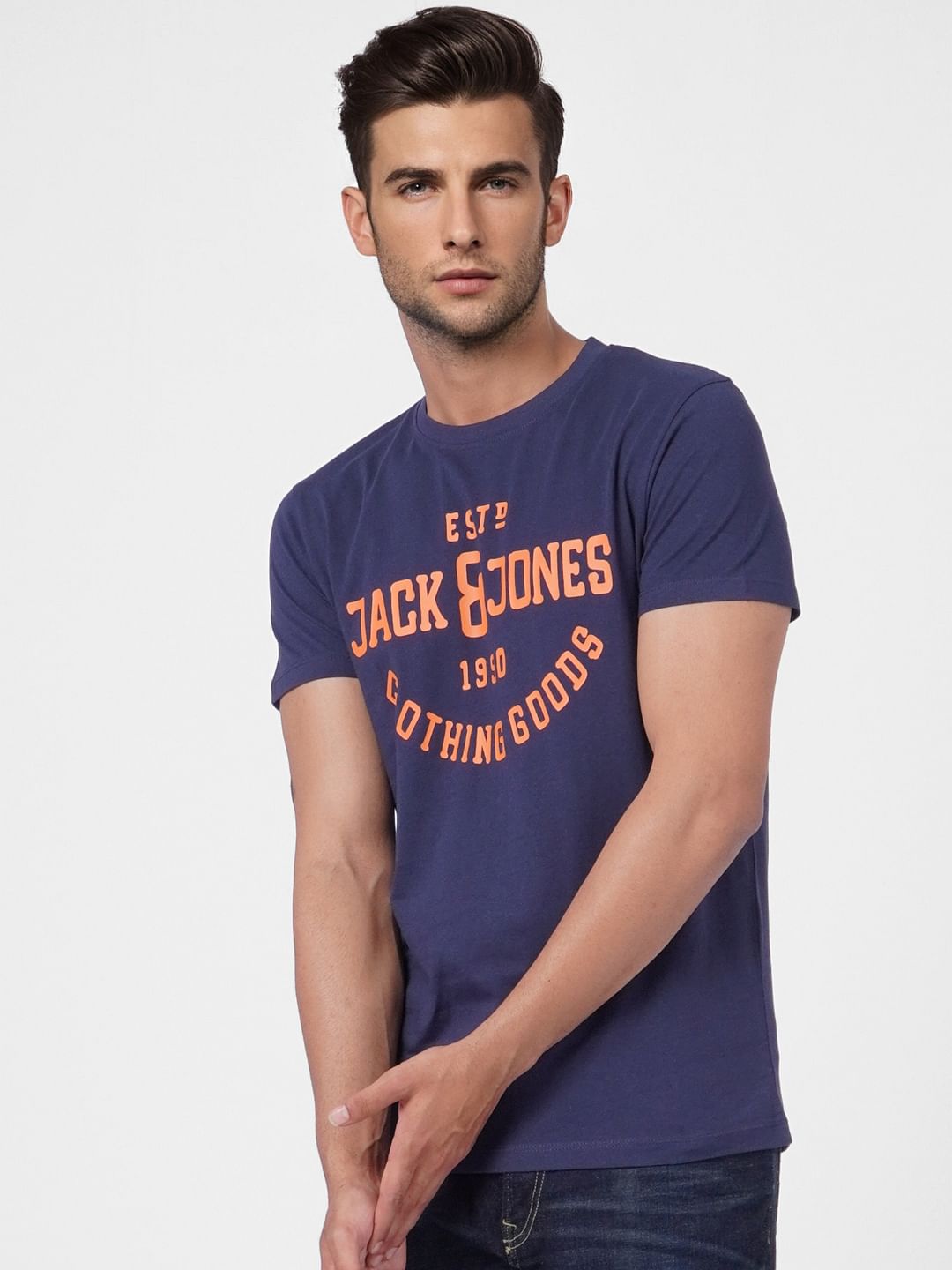 Blue Logo Print Crew Neck T-shirt