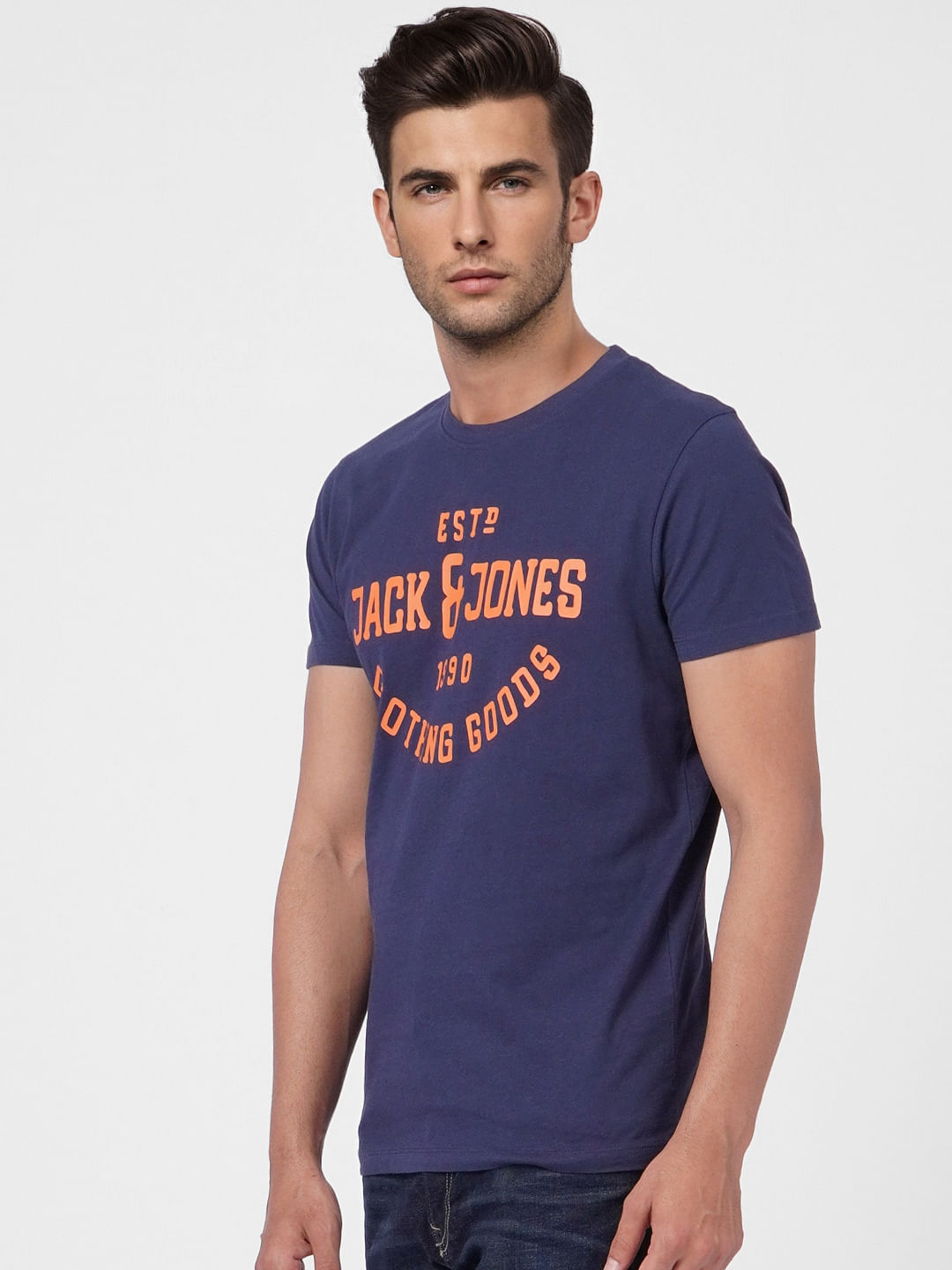 Blue Logo Print Crew Neck T-shirt
