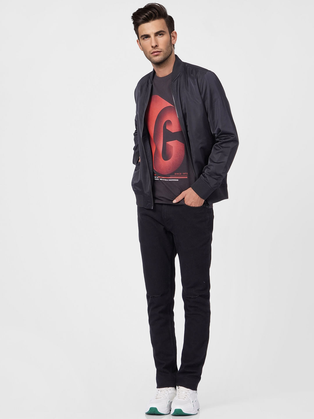 Black Graphic Print Crew Neck T-shirt - S
