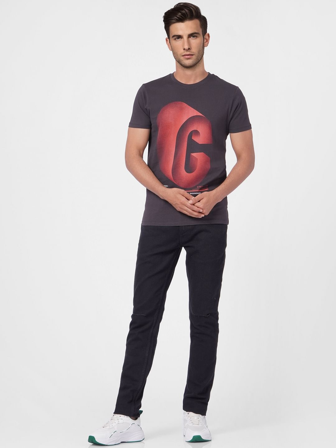 Black Graphic Print Crew Neck T-shirt