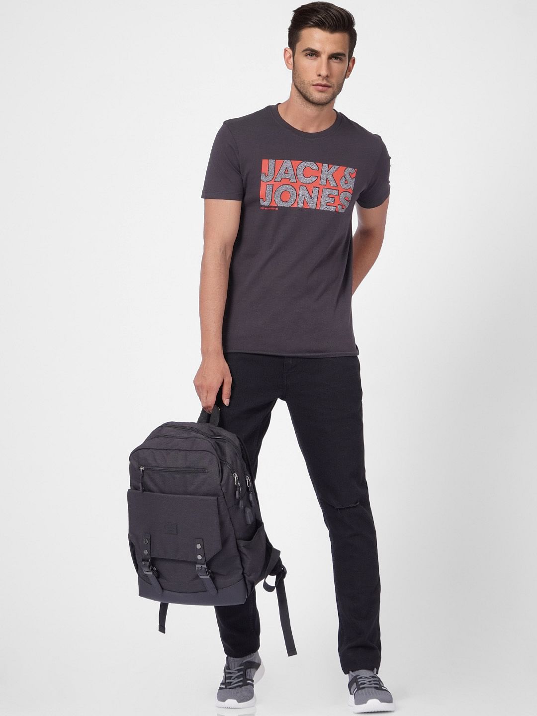 Black Graphic Print Crew Neck T-shirt - S