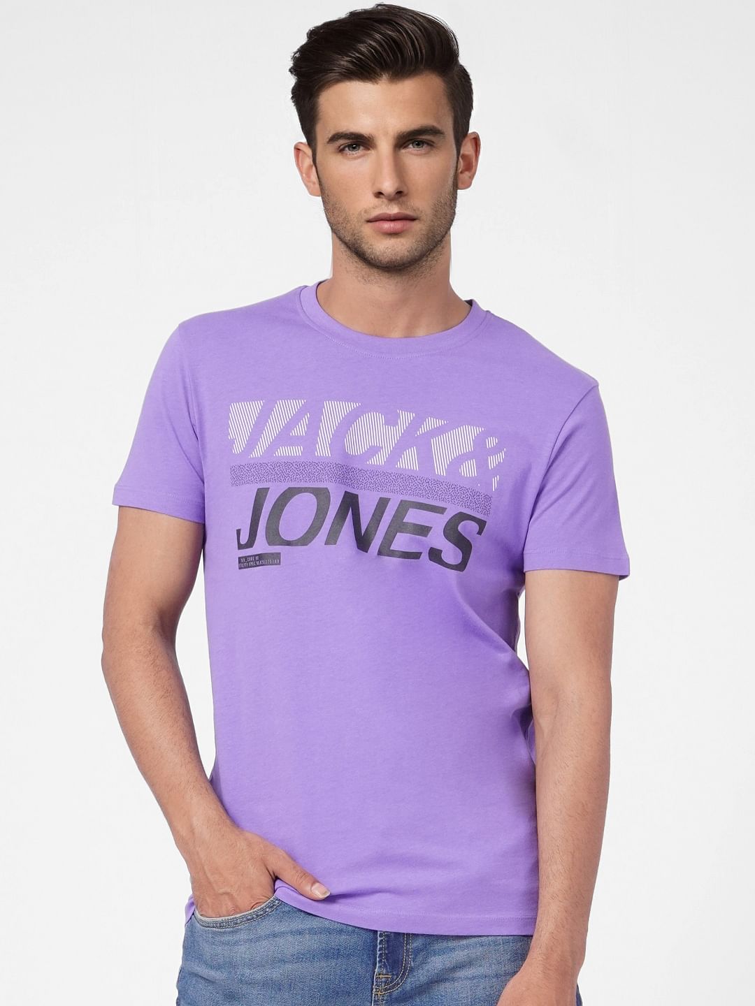 Purple Graphic Print Crew Neck T-shirt