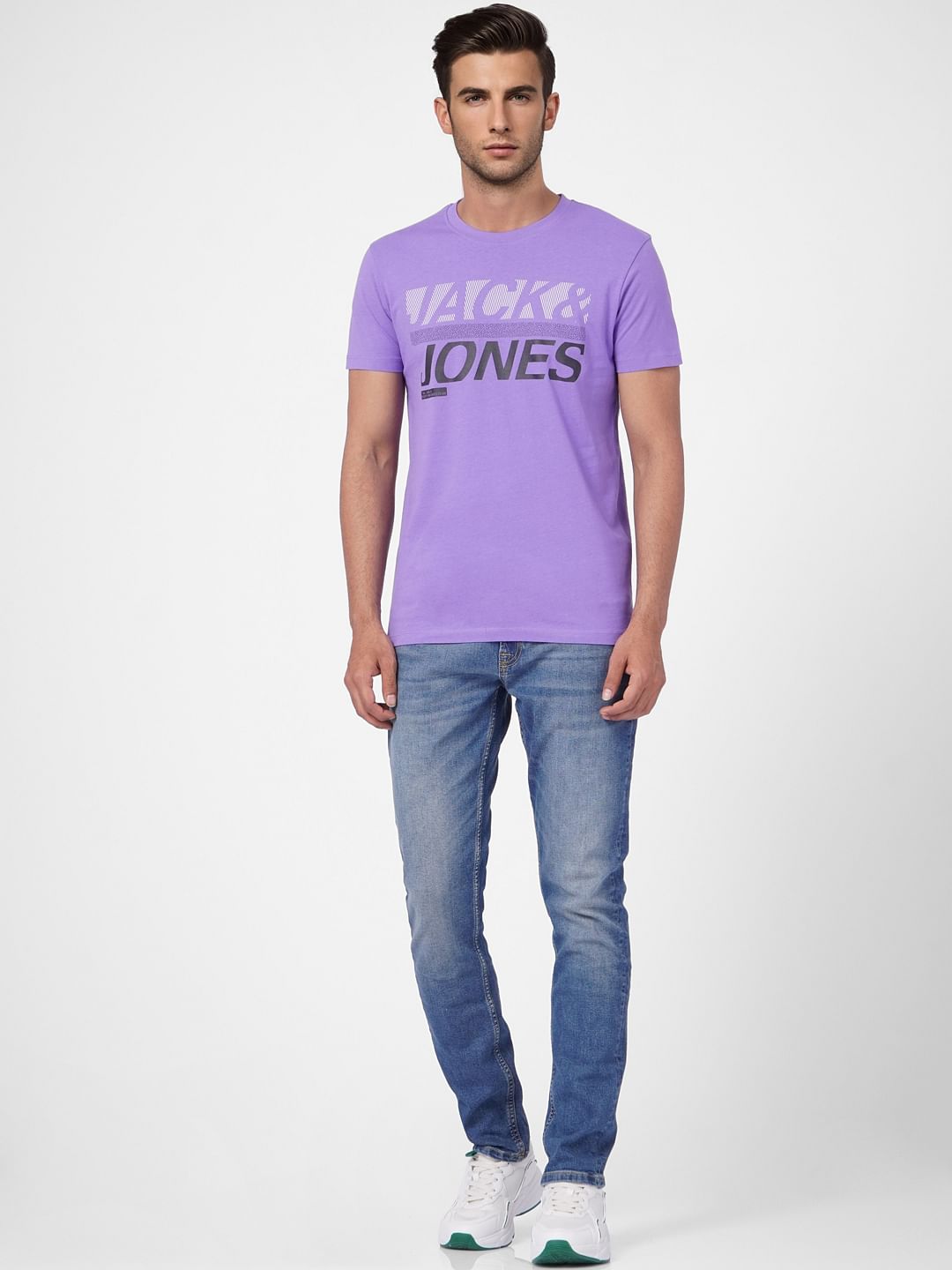 Purple Graphic Print Crew Neck T-shirt