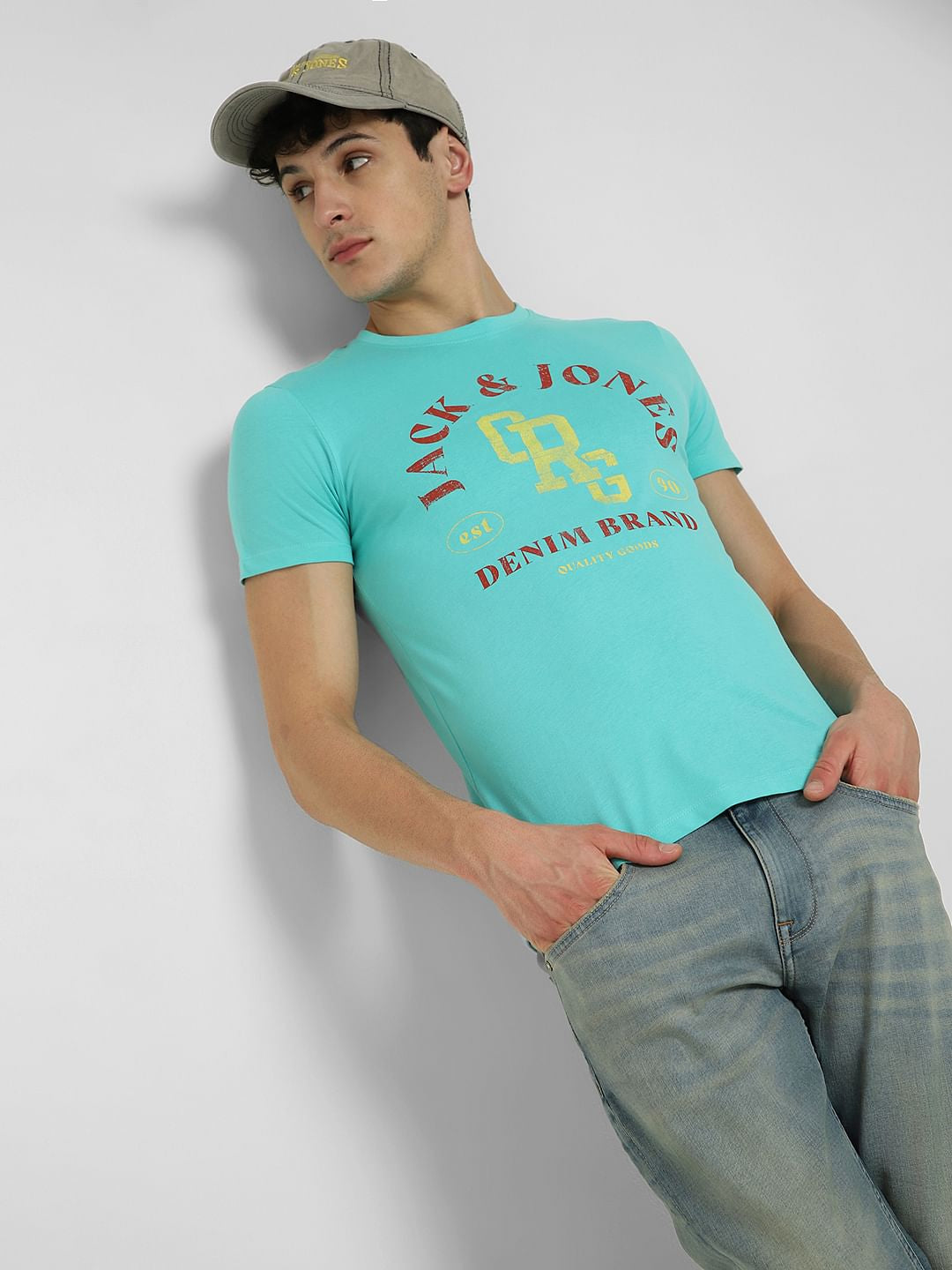 Turquoise Graphic Print Crew Neck T-shirt - S