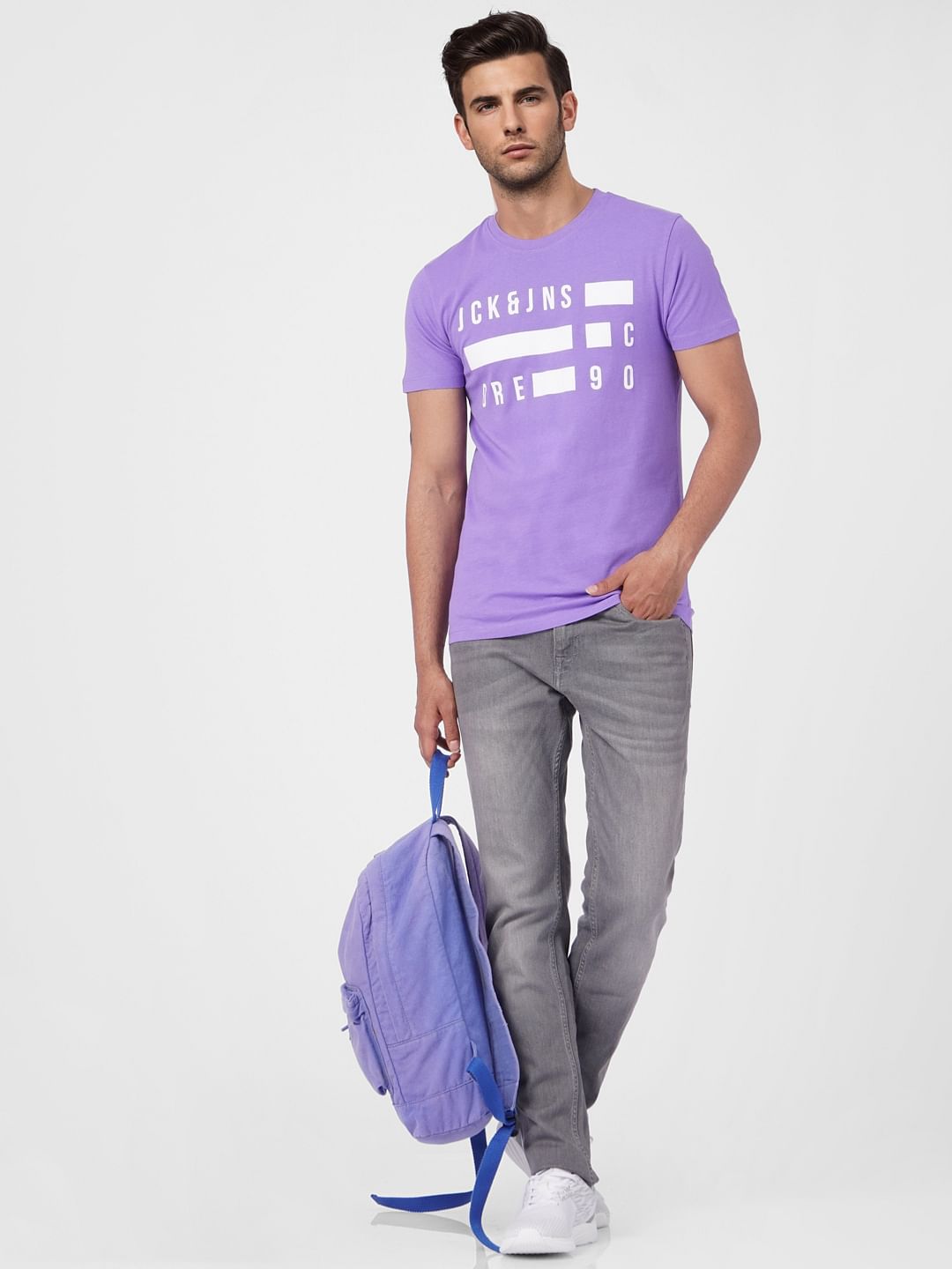 Purple Graphic Print Crew Neck T-shirt - S
