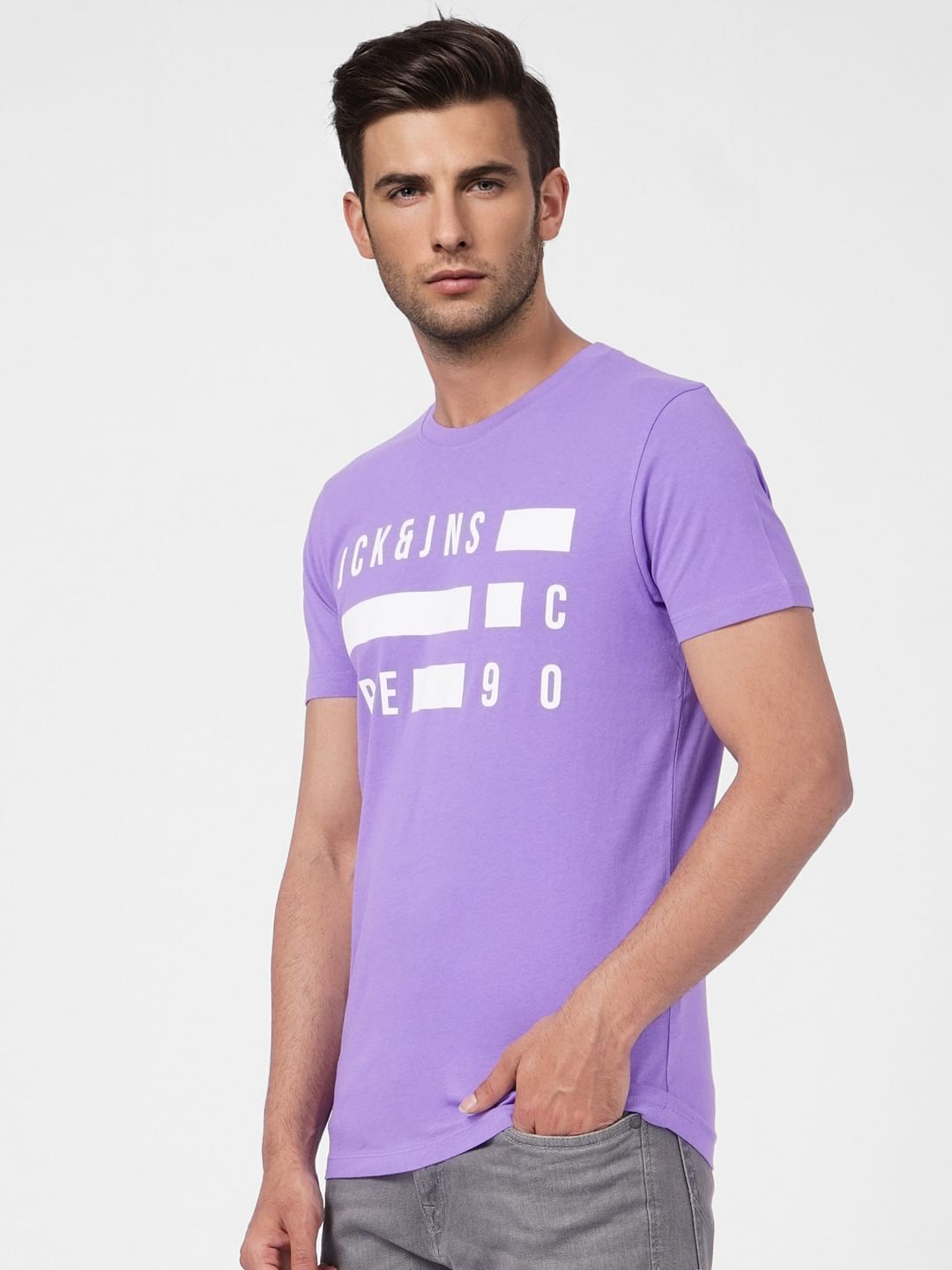 Purple Graphic Print Crew Neck T-shirt