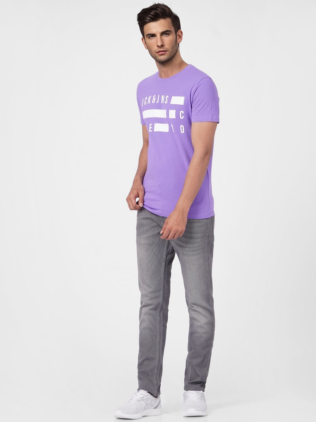 Purple Graphic Print Crew Neck T-shirt