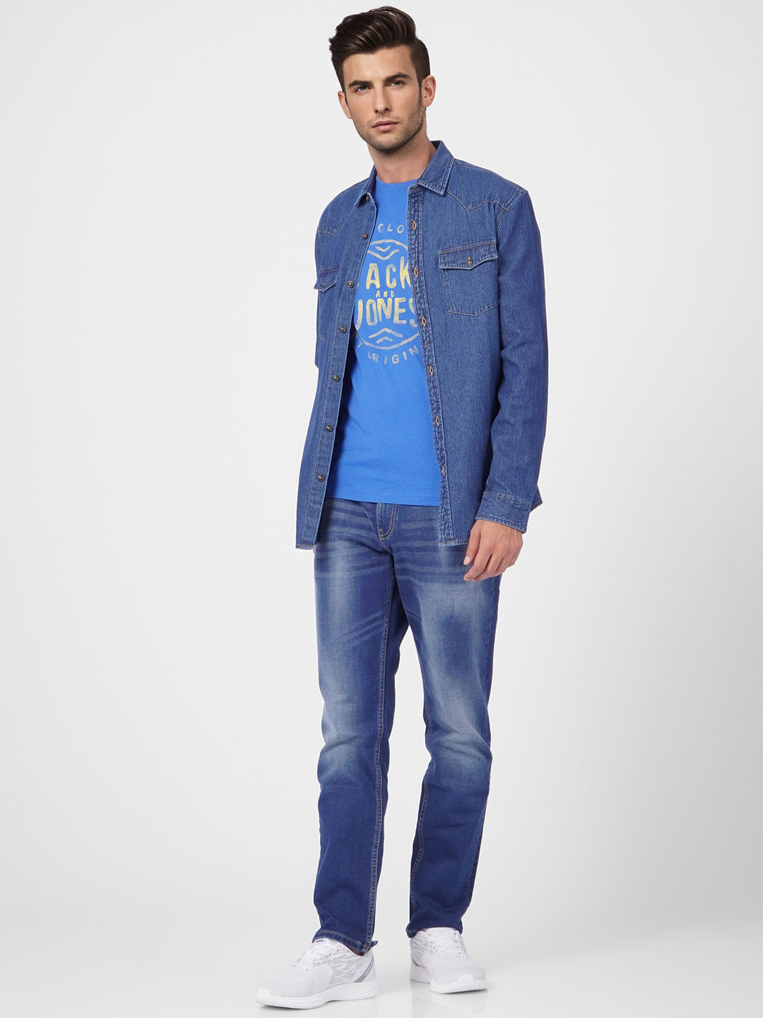 Blue Graphic Print Crew Neck T-shirt - S