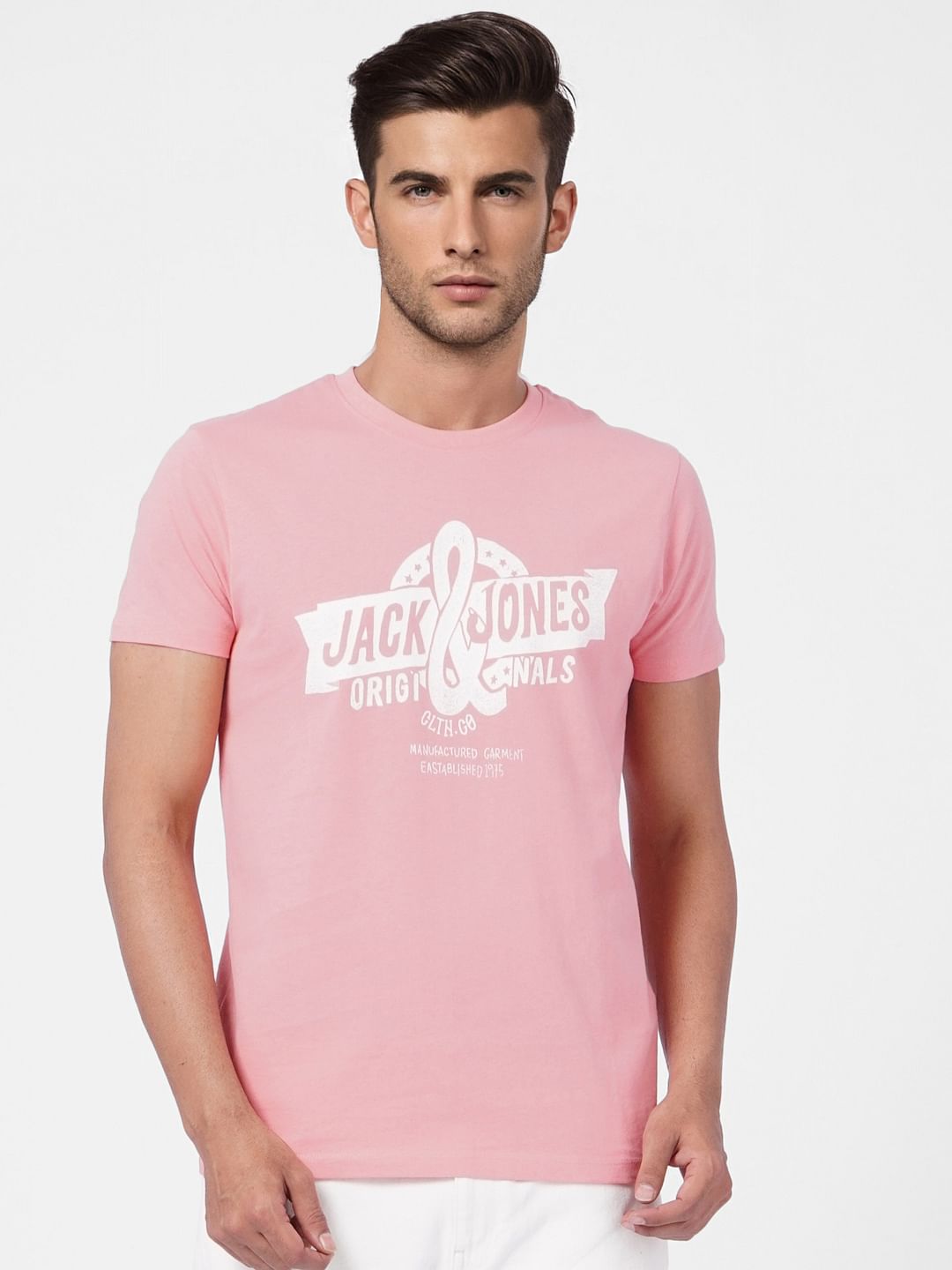 Pink Logo Print Crew Neck T-shirt