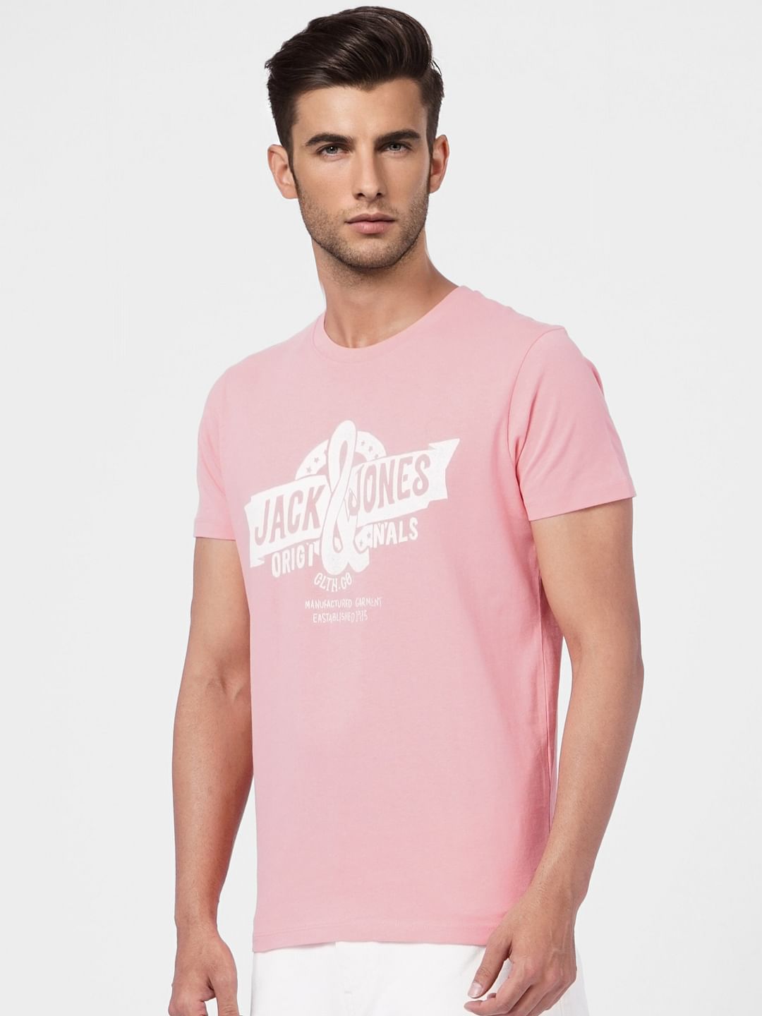 Pink Logo Print Crew Neck T-shirt