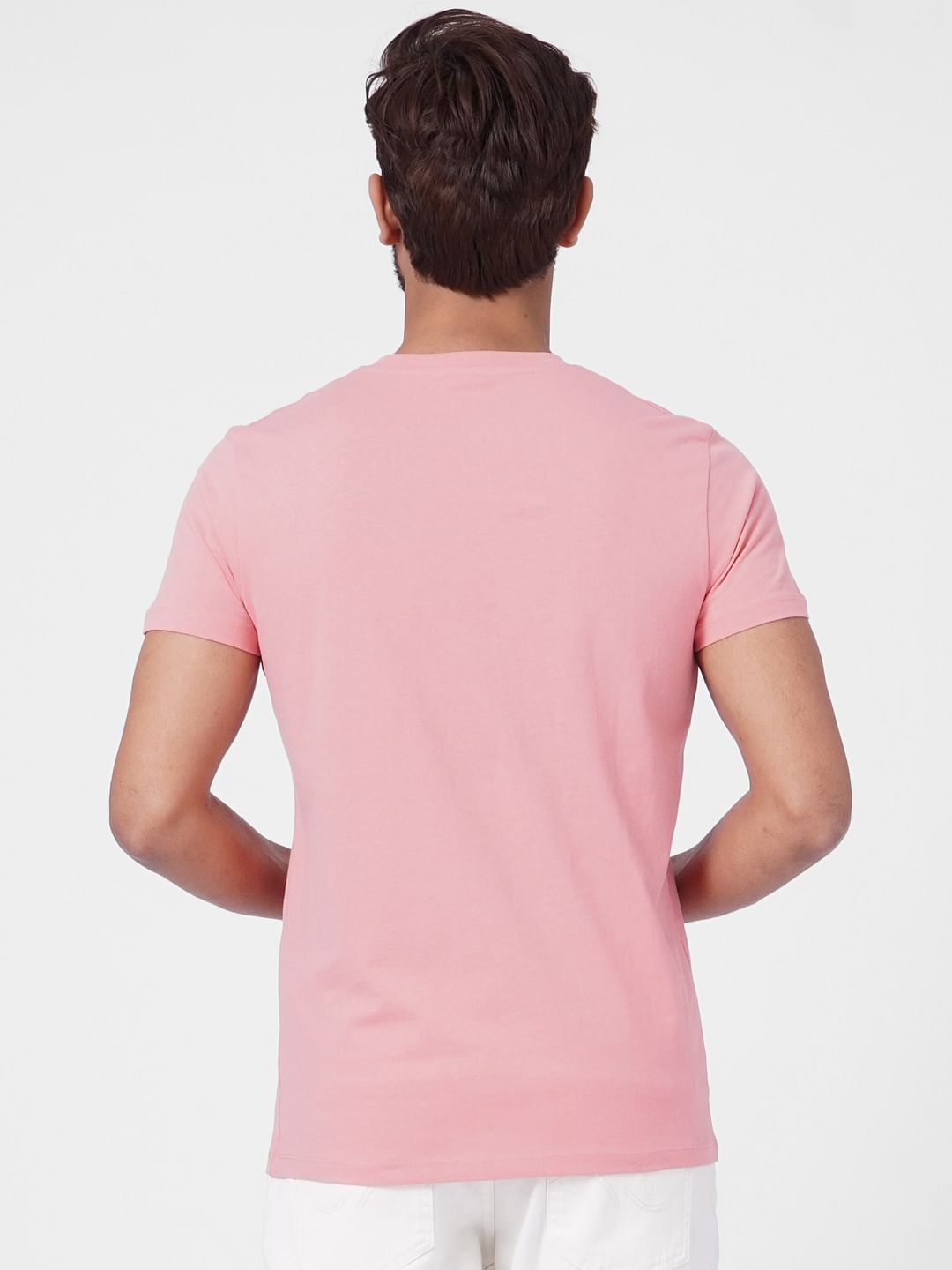 Pink Logo Print Crew Neck T-shirt