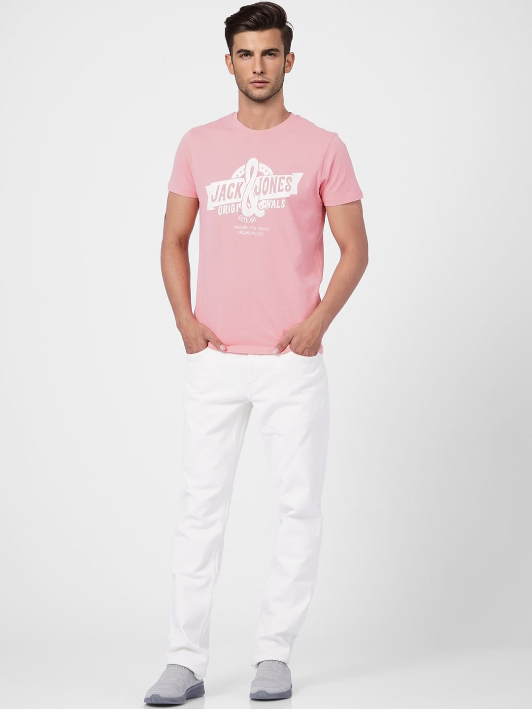 Pink Logo Print Crew Neck T-shirt
