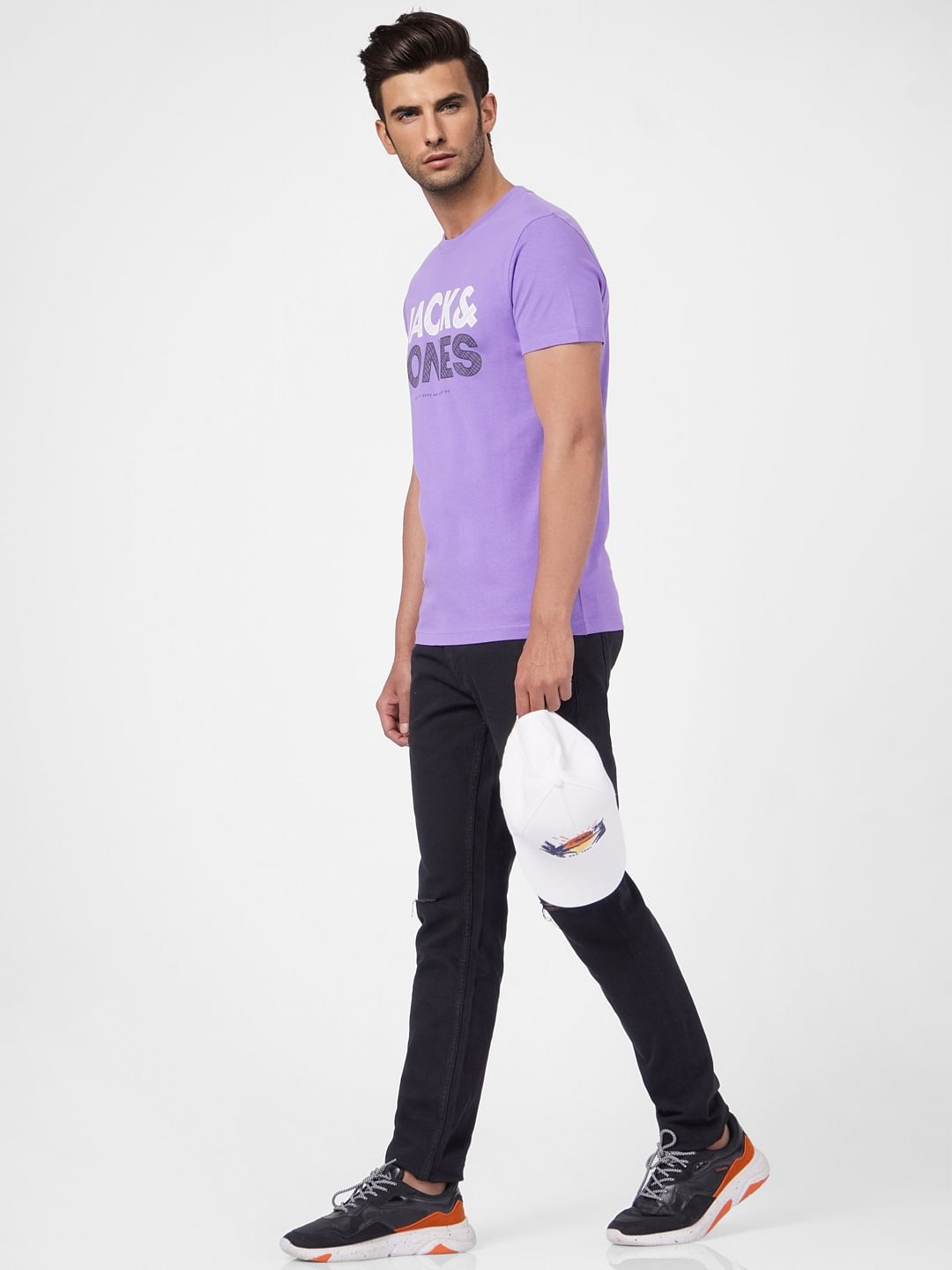 Purple Graphic Print Crew Neck T-shirt - S