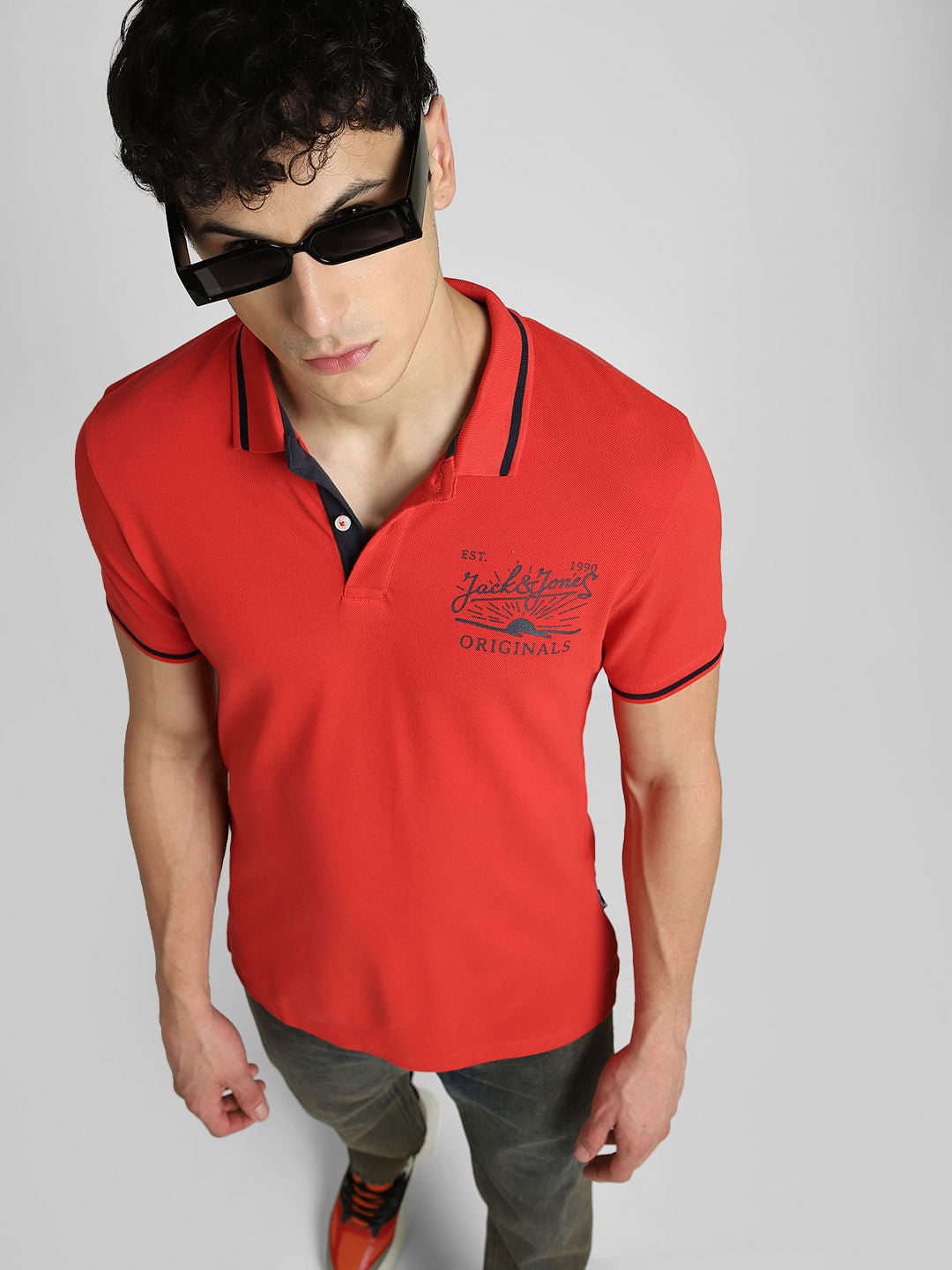Red Polo Neck T-shirt - S