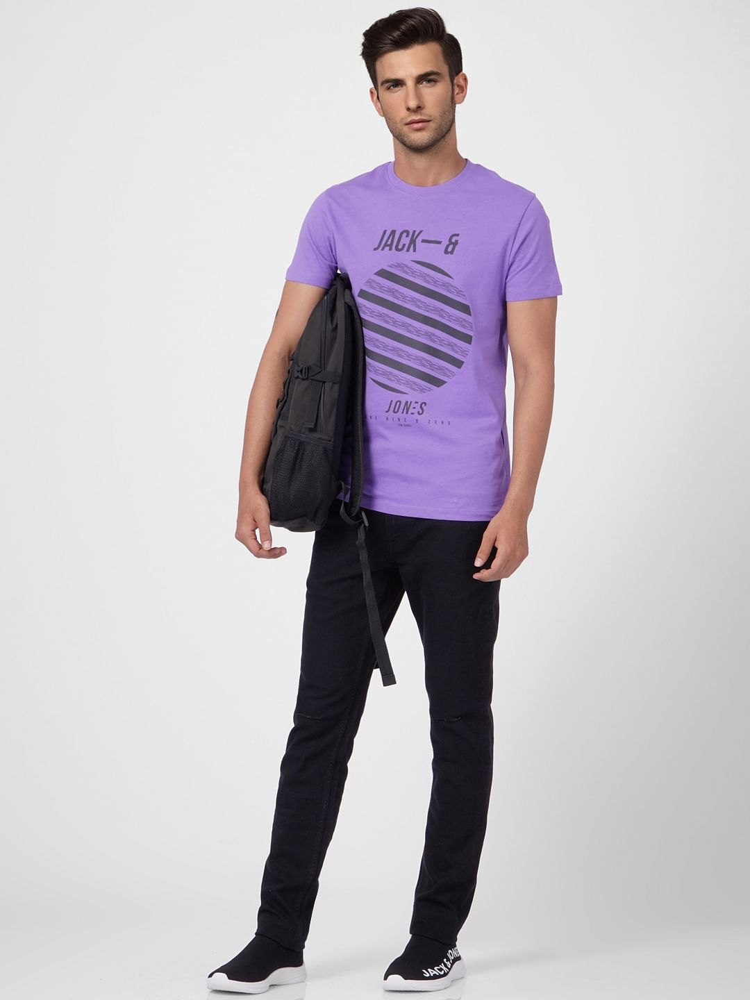 Purple Graphic Print Crew Neck T-shirt