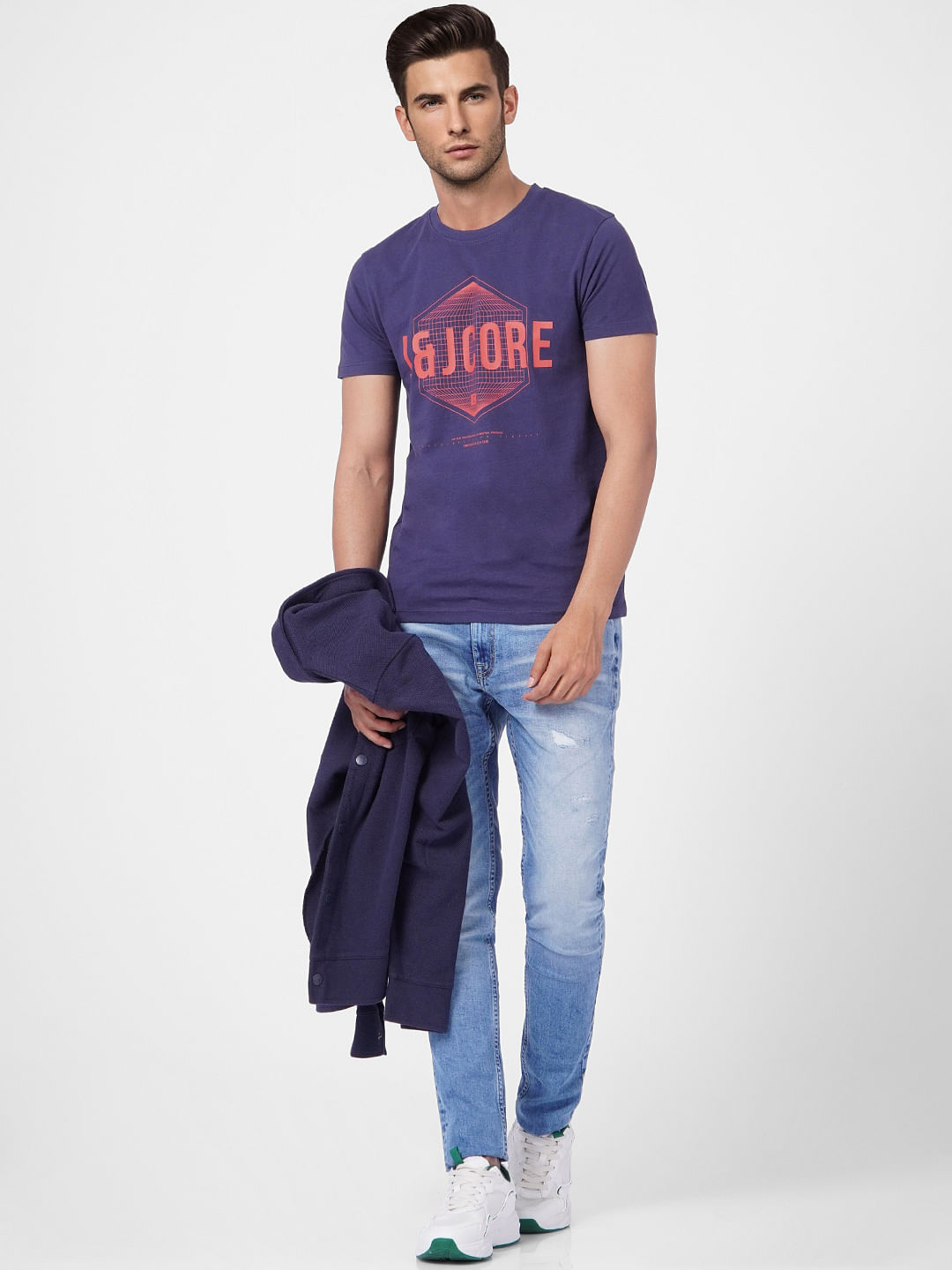Blue Graphic Crew Neck T-shirt - S
