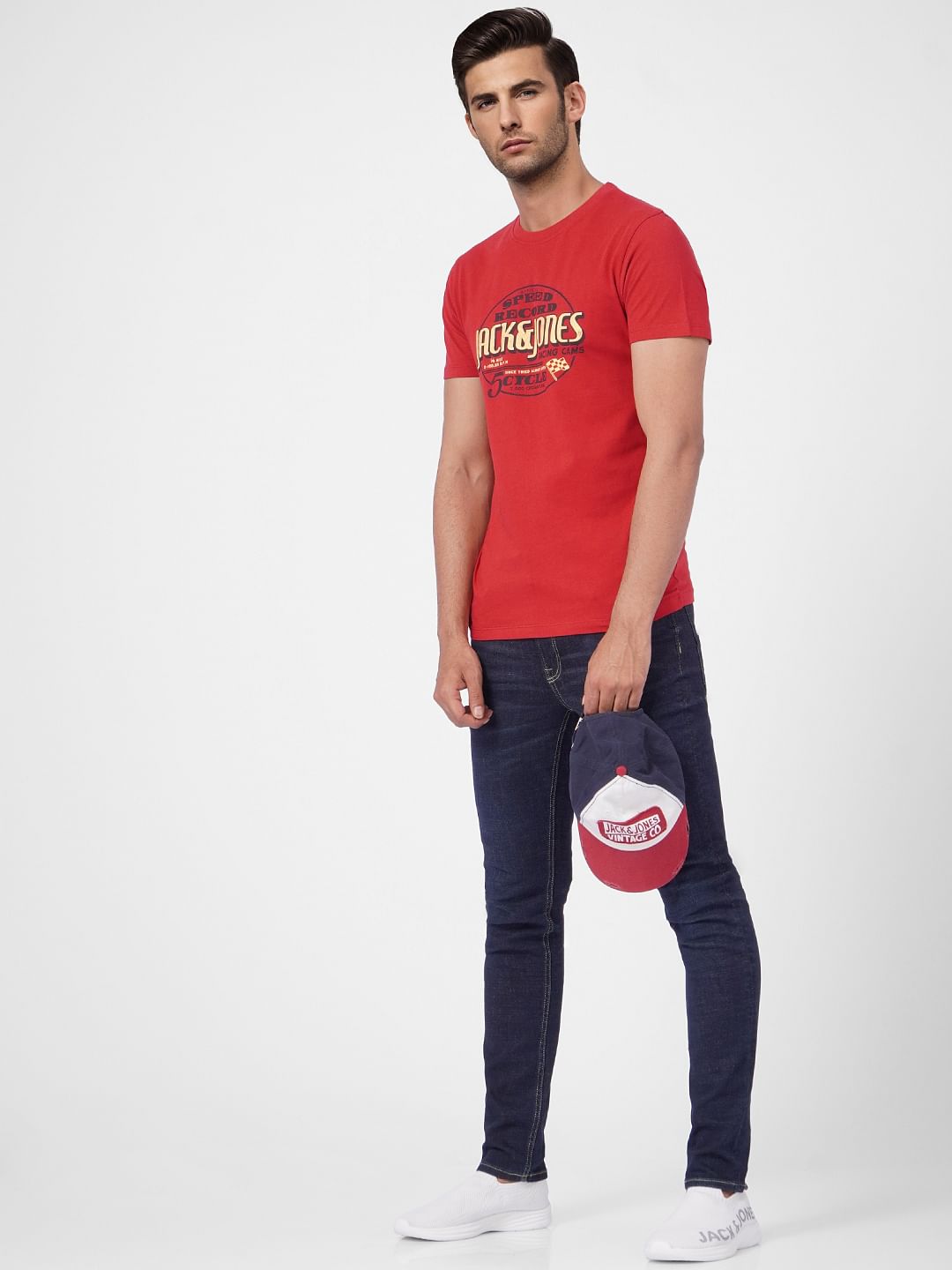 Red Graphic Print Crew Neck T-shirt - S