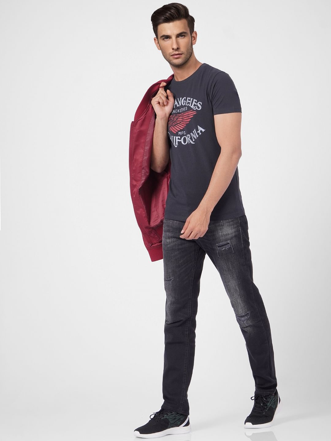 Black Graphic Print Crew Neck T-shirt - S
