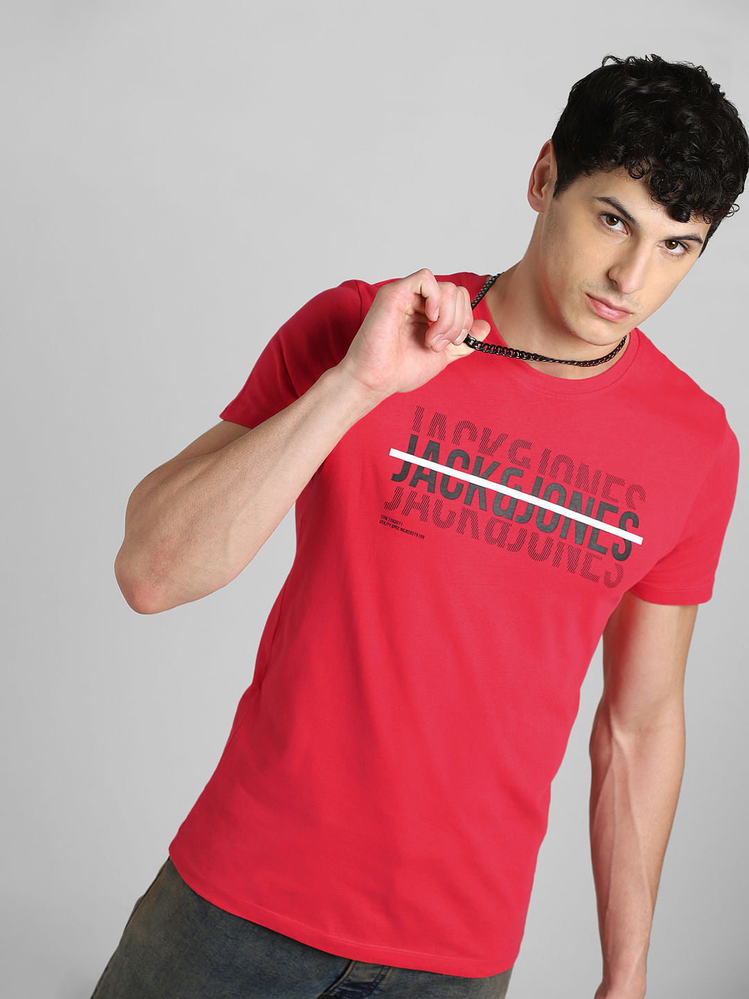 Red Graphic Print Crew Neck T-Shirt - S
