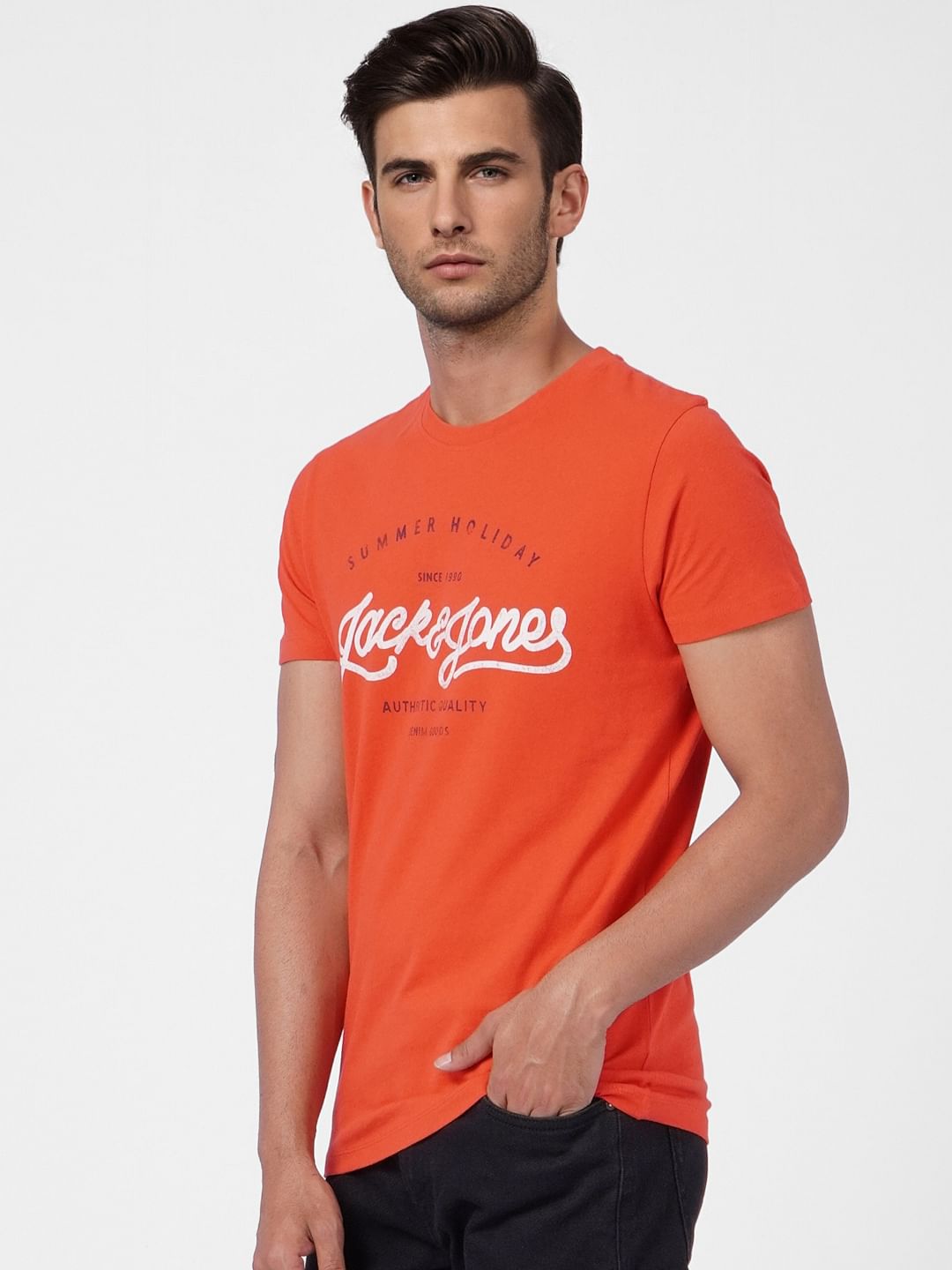 Red Logo Print Crew Neck T-shirt