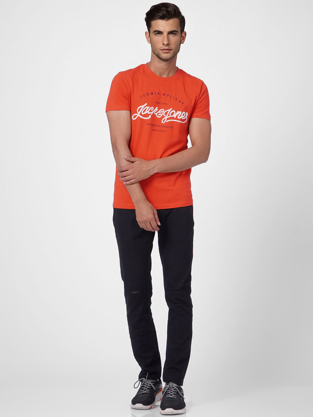 Red Logo Print Crew Neck T-shirt