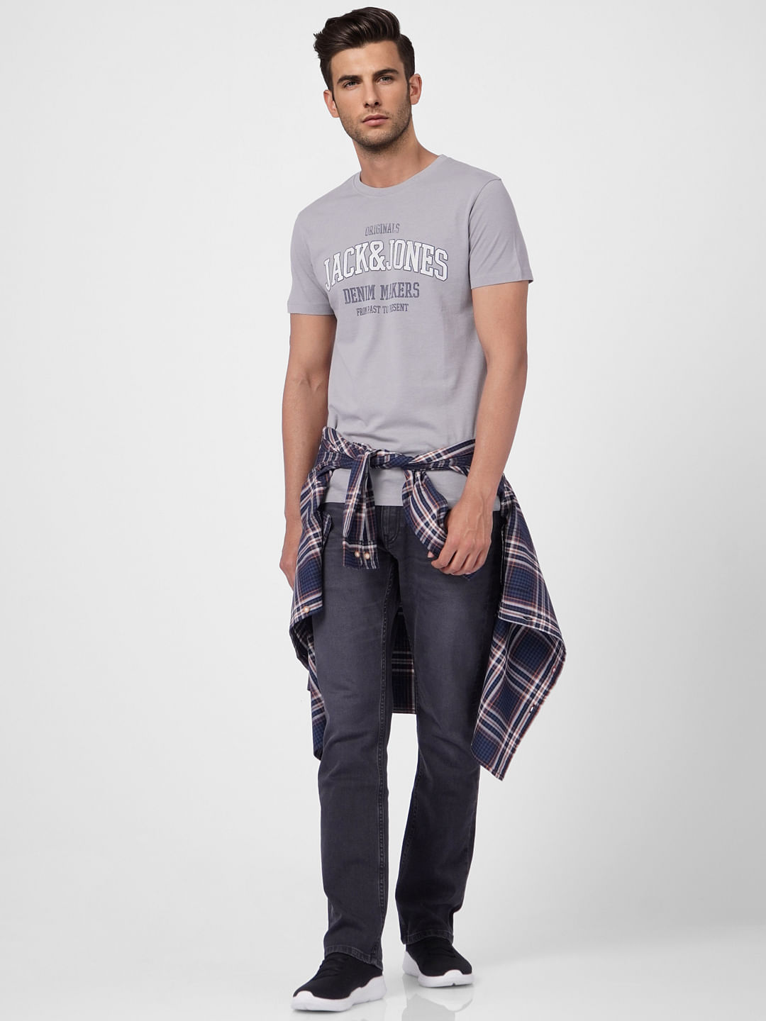 Grey Graphic Print Crew Neck T-shirt - S