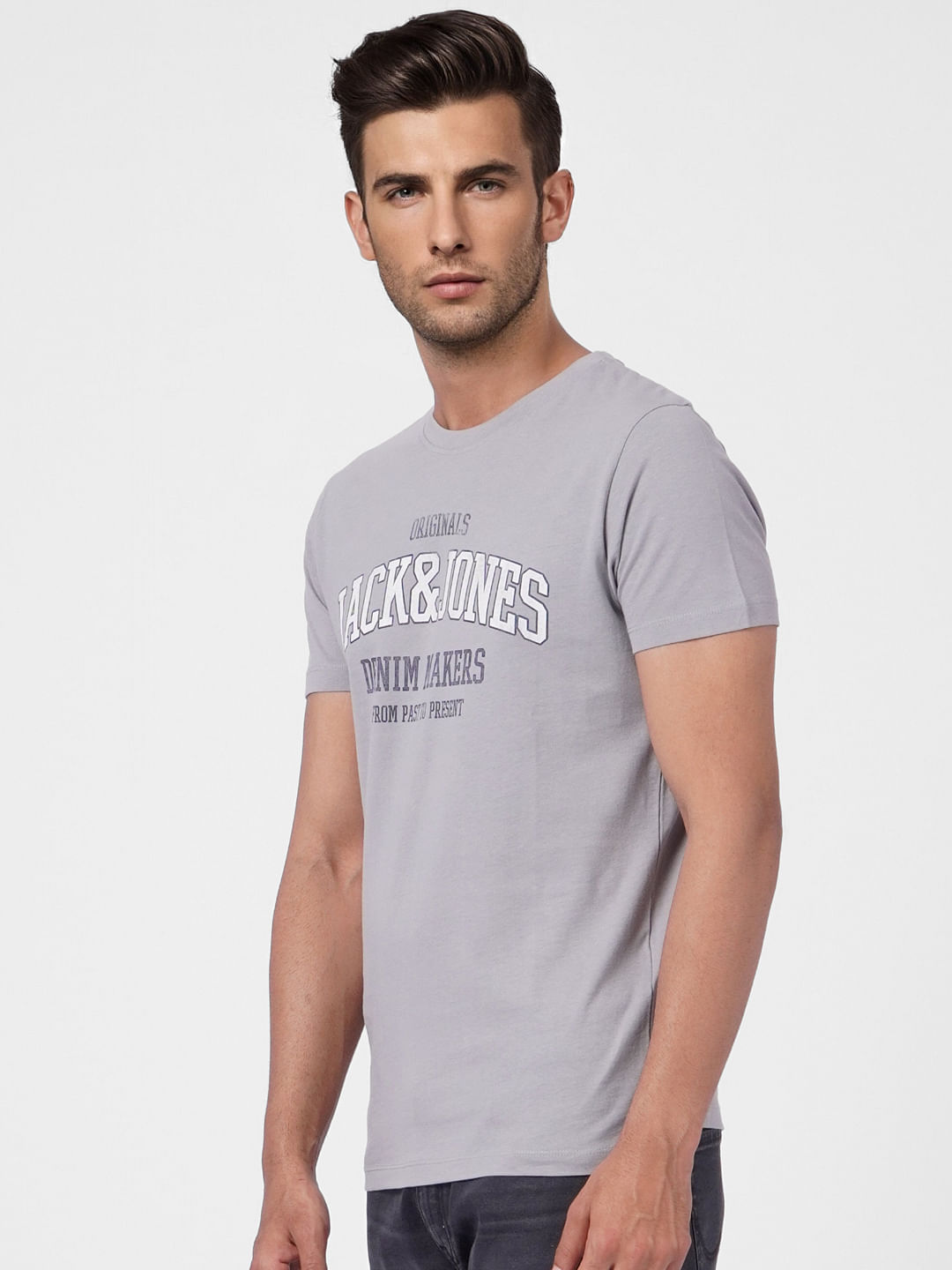 Grey Graphic Print Crew Neck T-shirt