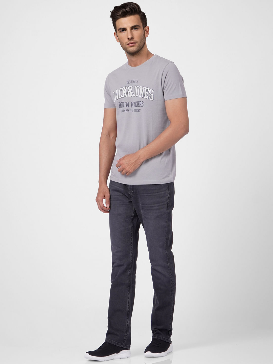 Grey Graphic Print Crew Neck T-shirt