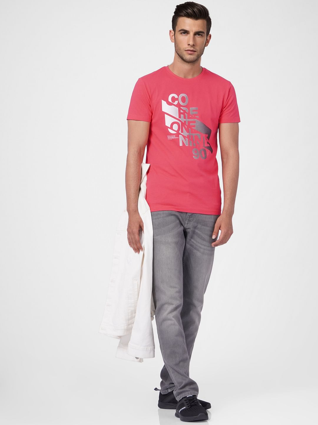 Pink Graphic Print Crew Neck T-shirt - S