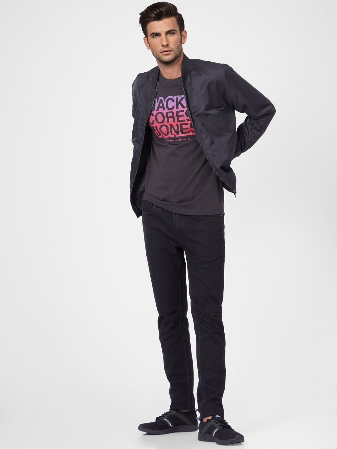 Black Graphic Print Crew Neck T-shirt - S